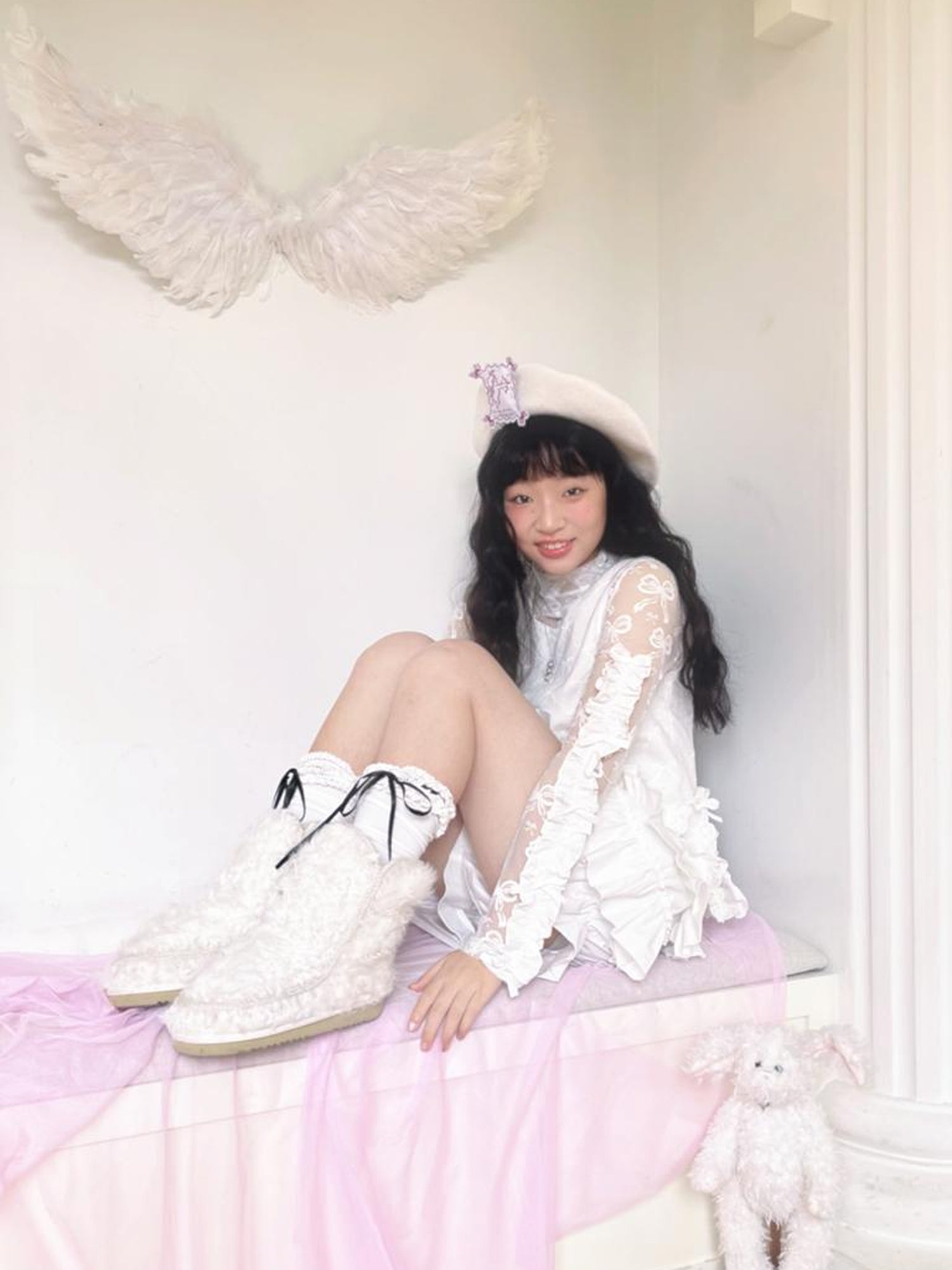 Daytoday Butterfly Bow Jacquard Stretch Turtleneck Top