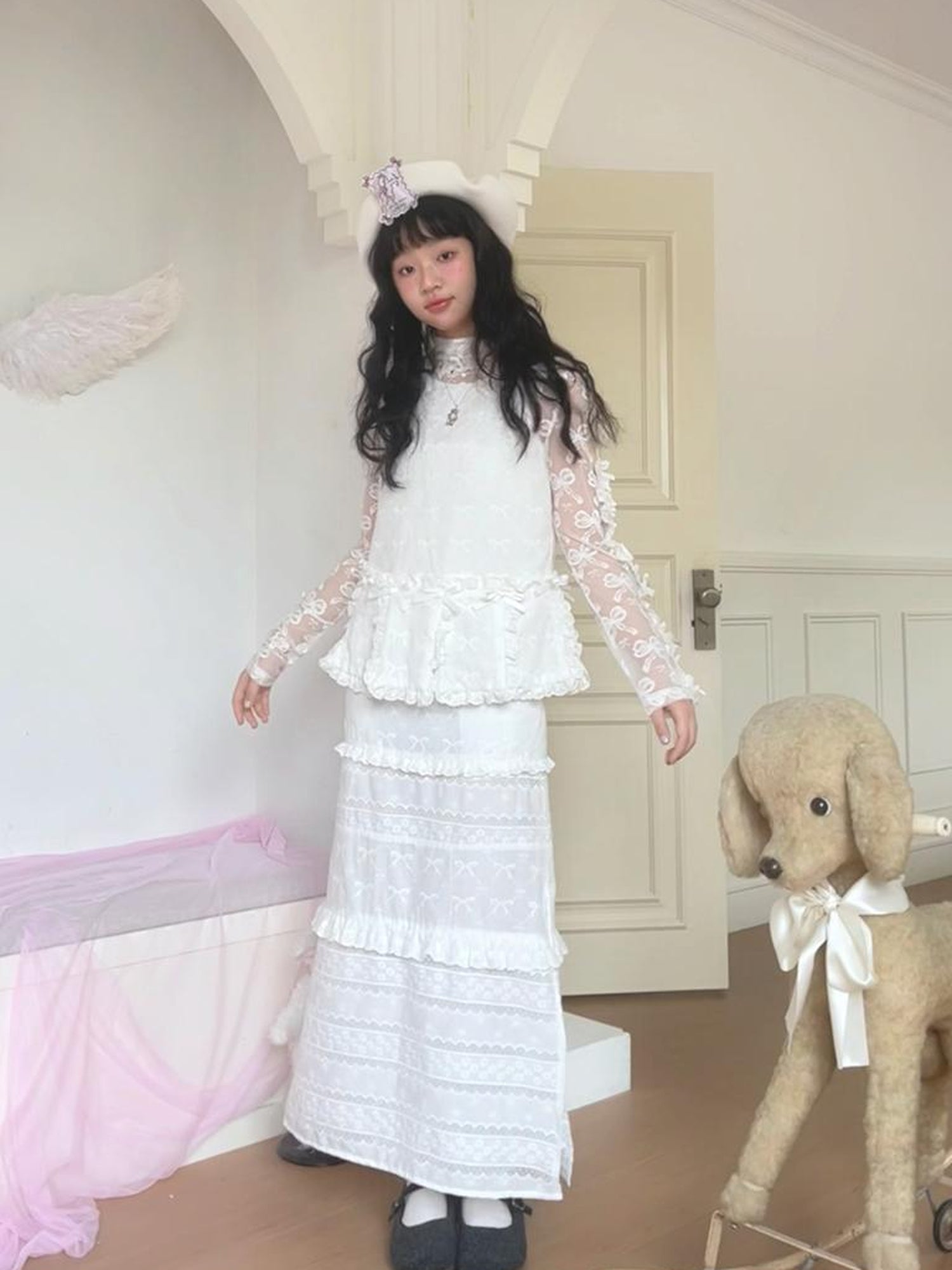 Daytoday Butterfly Bow Jacquard Stretch Turtleneck Top