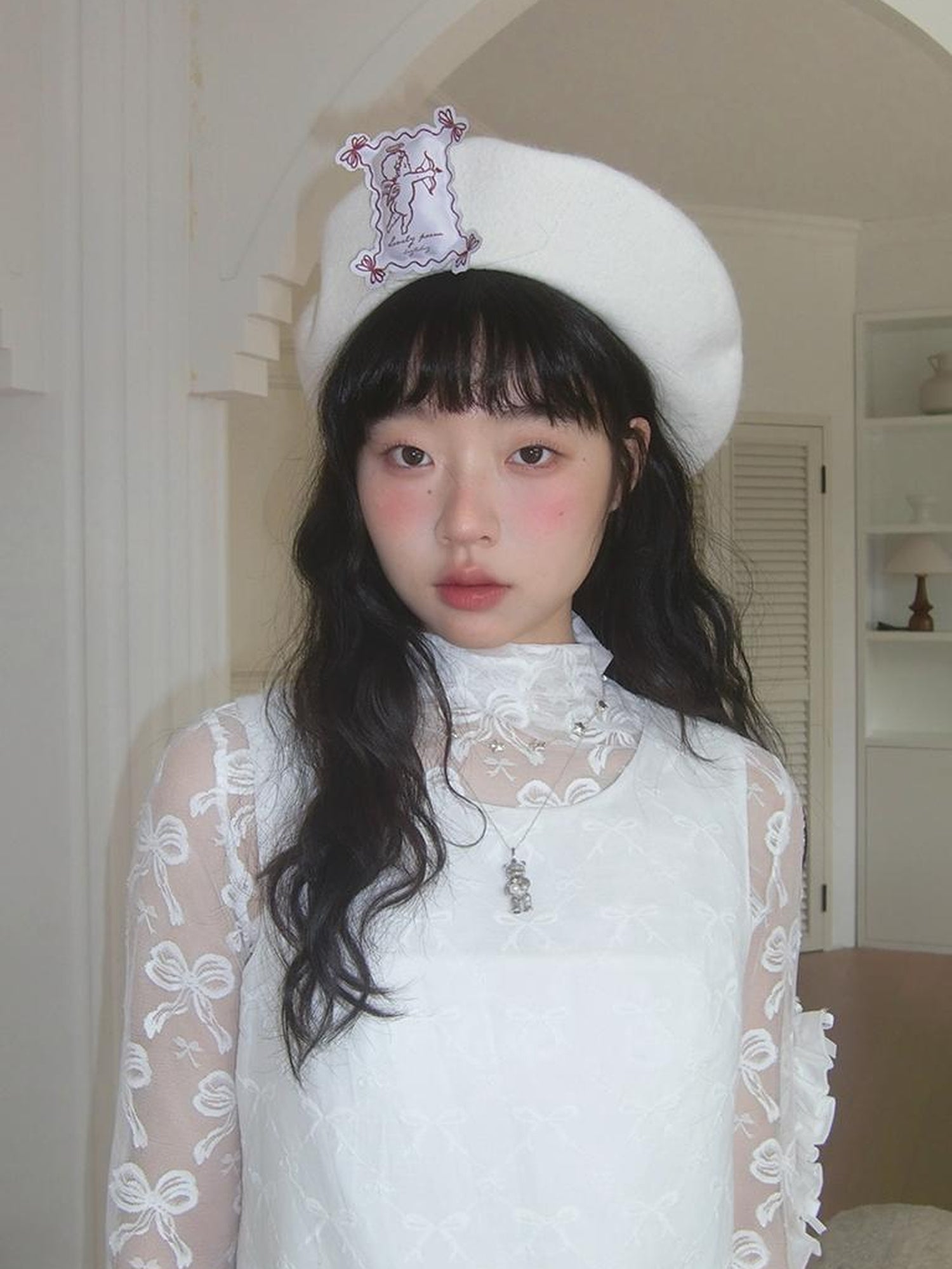 Daytoday Butterfly Bow Jacquard Stretch Turtleneck Top