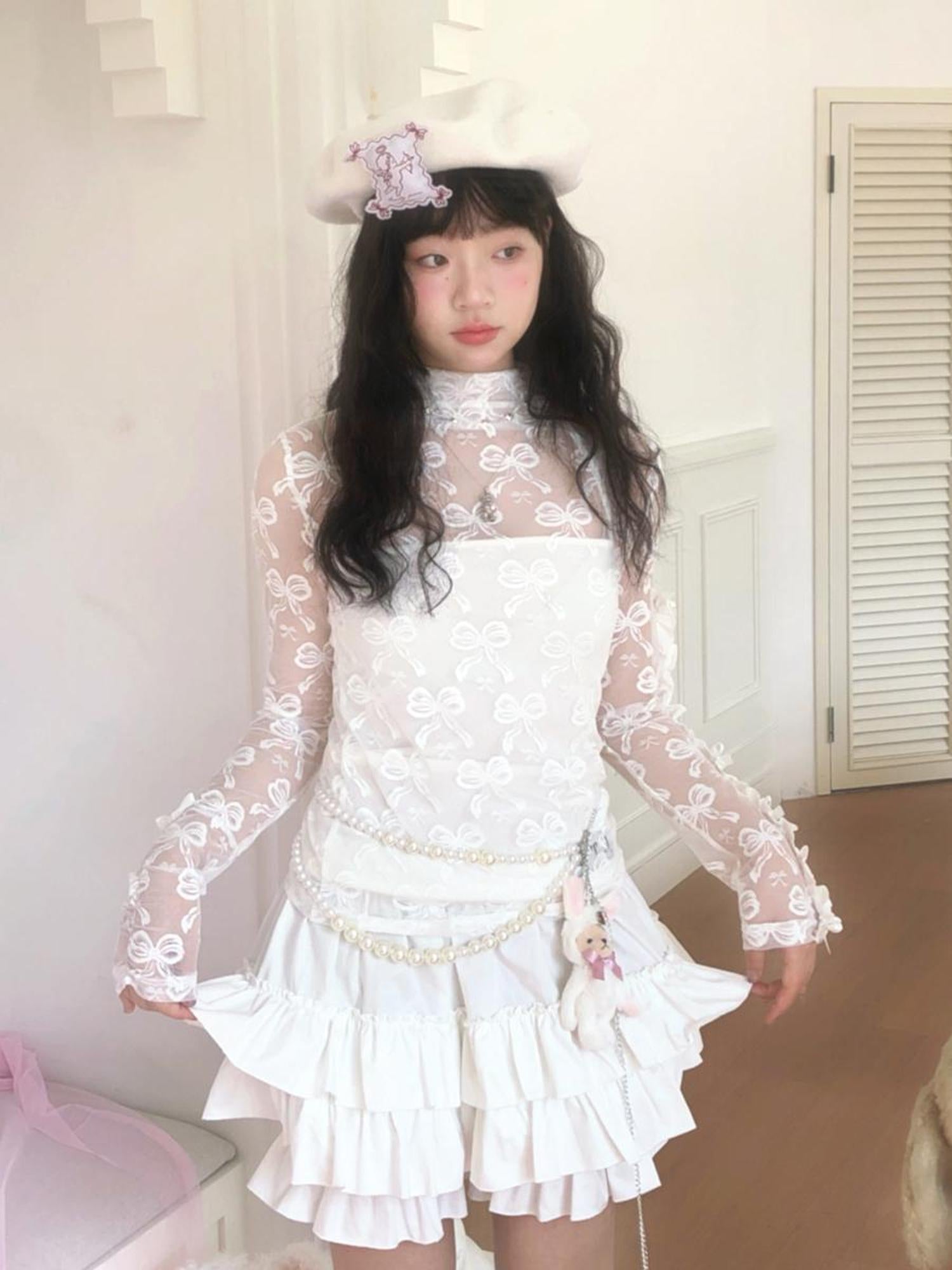 Daytoday Butterfly Bow Jacquard Stretch Turtleneck Top