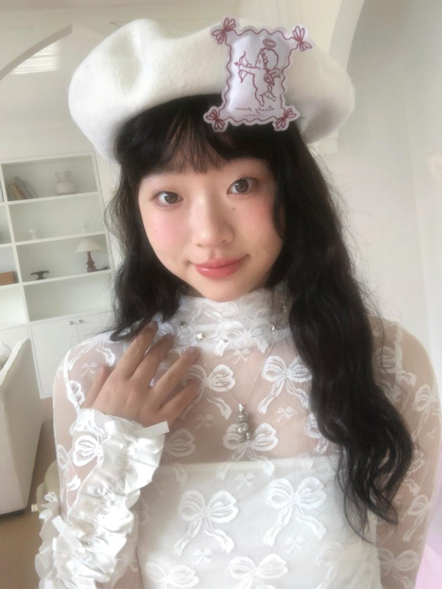 Daytoday Butterfly Bow Jacquard Stretch Turtleneck Top