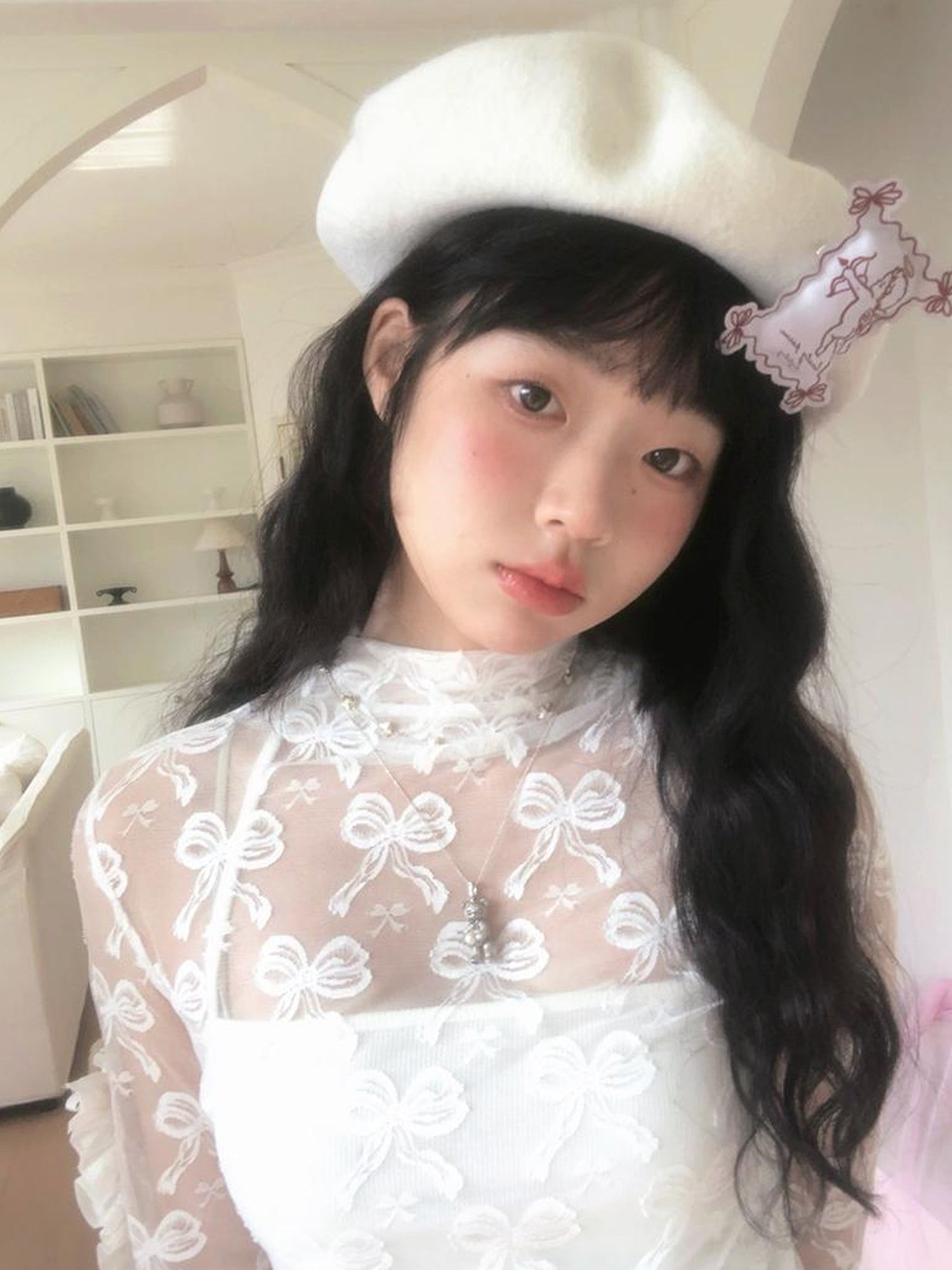 Daytoday Butterfly Bow Jacquard Stretch Turtleneck Top