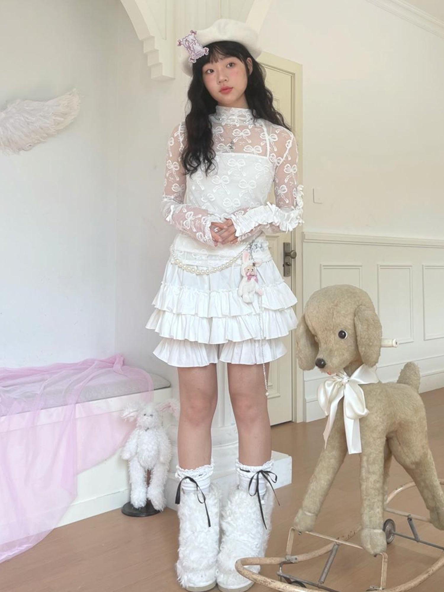 Daytoday Butterfly Bow Jacquard Stretch Turtleneck Top