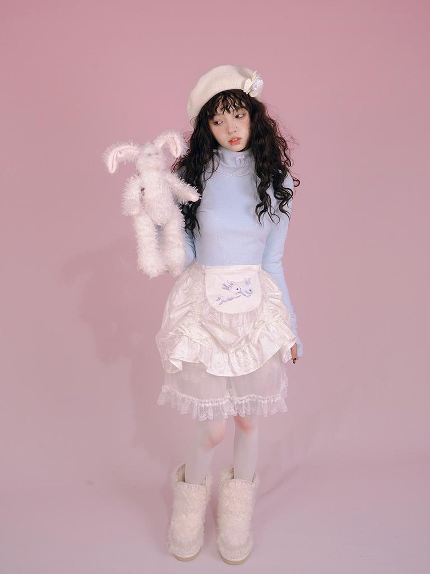 Daytoday Butterfly Bow Ribbed High Neck Long Sleeve Top