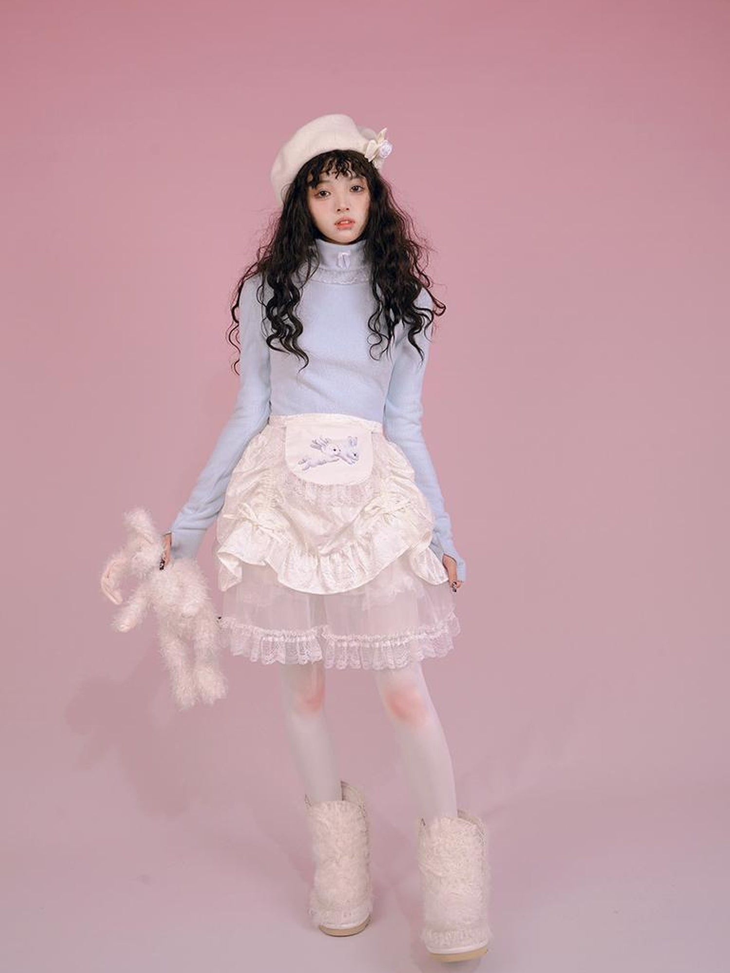 Daytoday Butterfly Bow Ribbed High Neck Long Sleeve Top