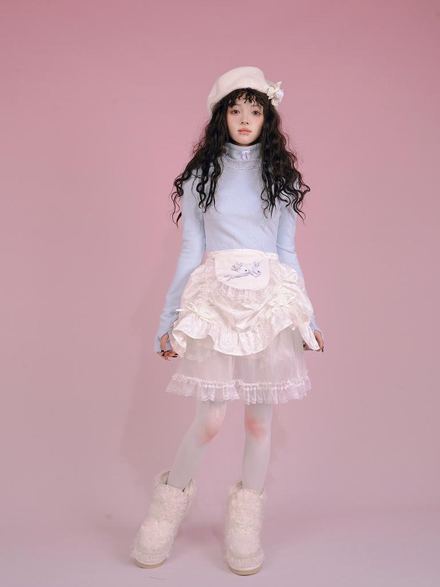 Daytoday Butterfly Bow Ribbed High Neck Long Sleeve Top