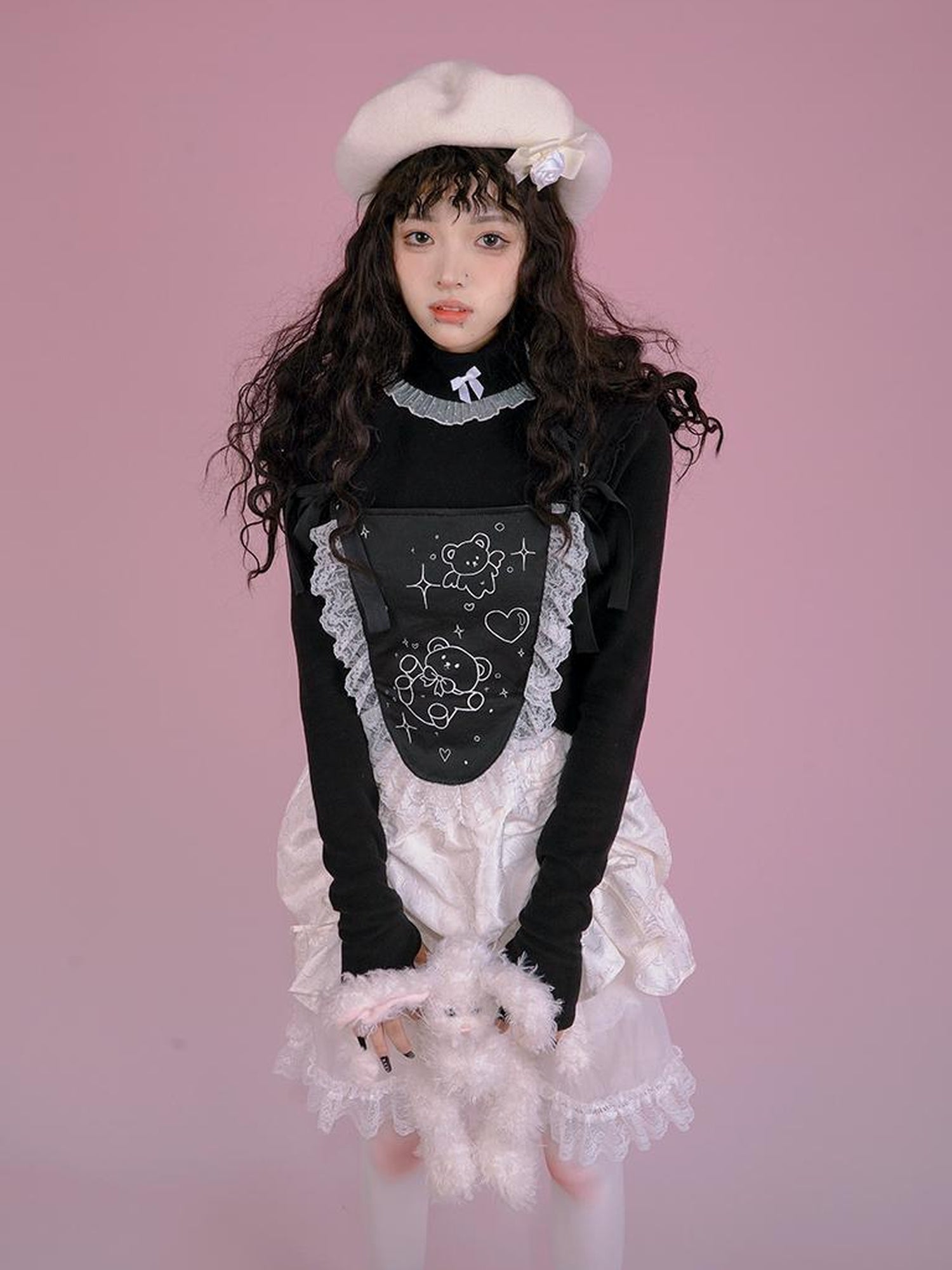 Daytoday Butterfly Bow Ribbed High Neck Long Sleeve Top