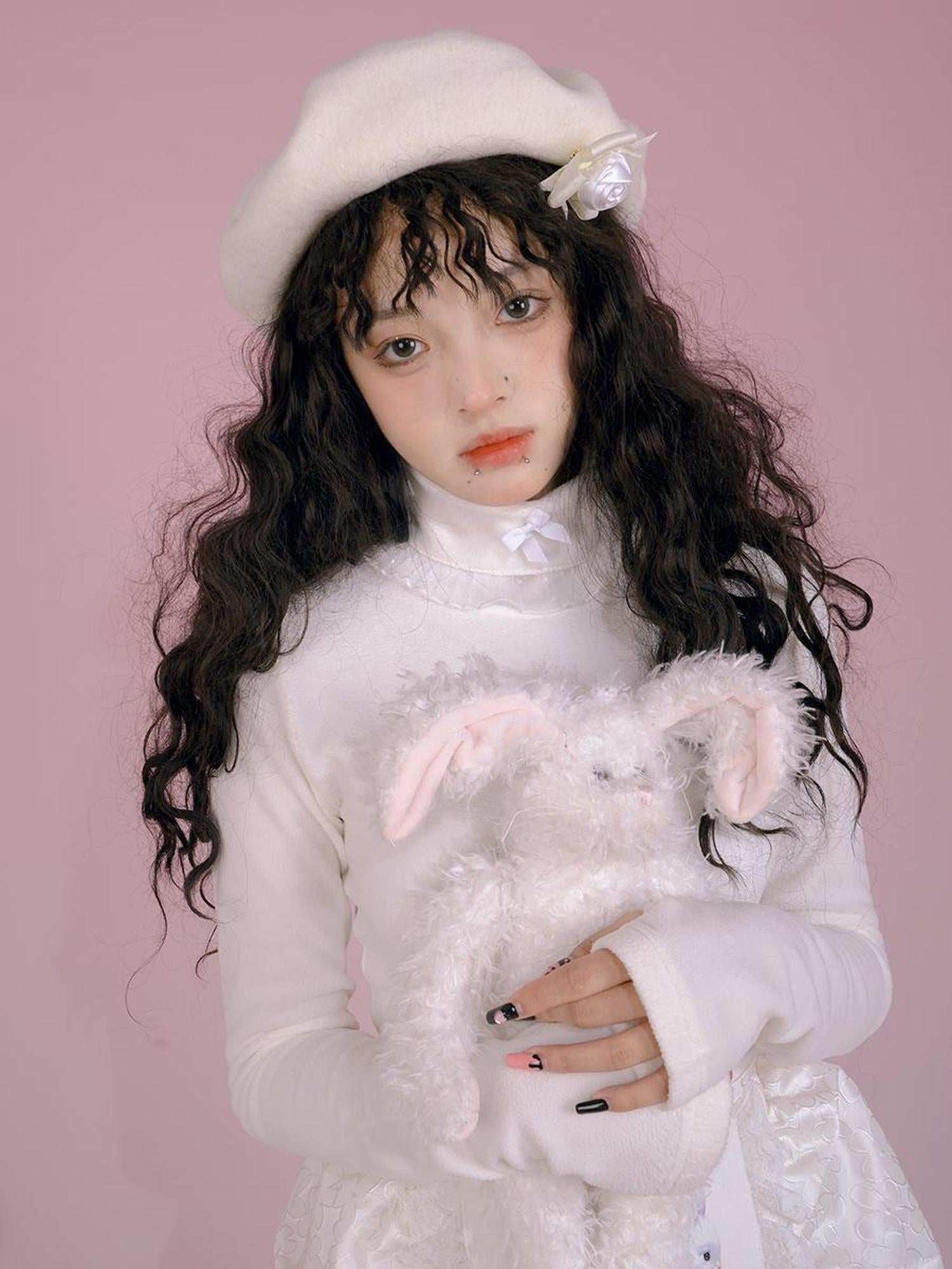 Daytoday Butterfly Bow Ribbed High Neck Long Sleeve Top