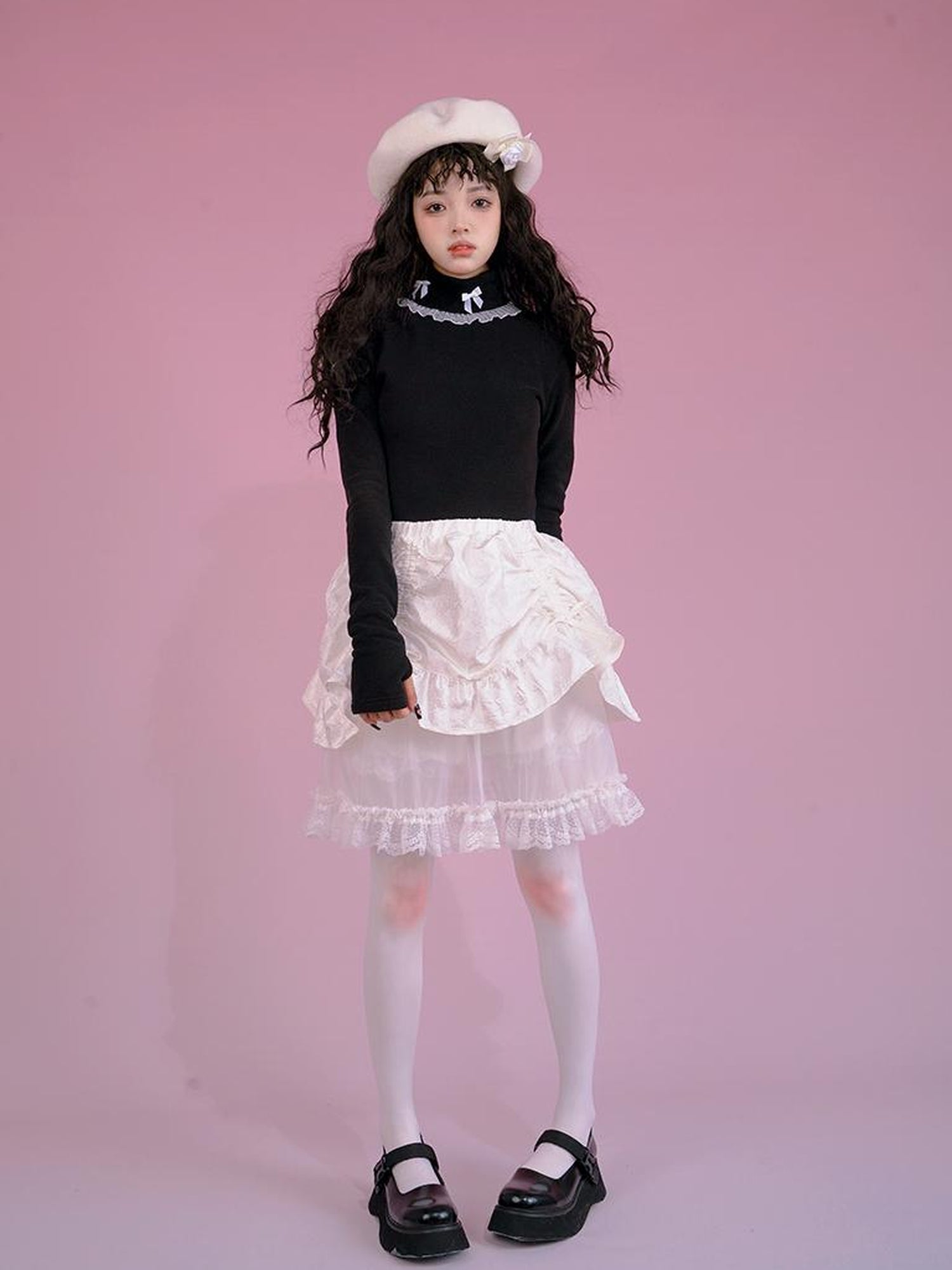 Daytoday Butterfly Bow Ribbed High Neck Long Sleeve Top