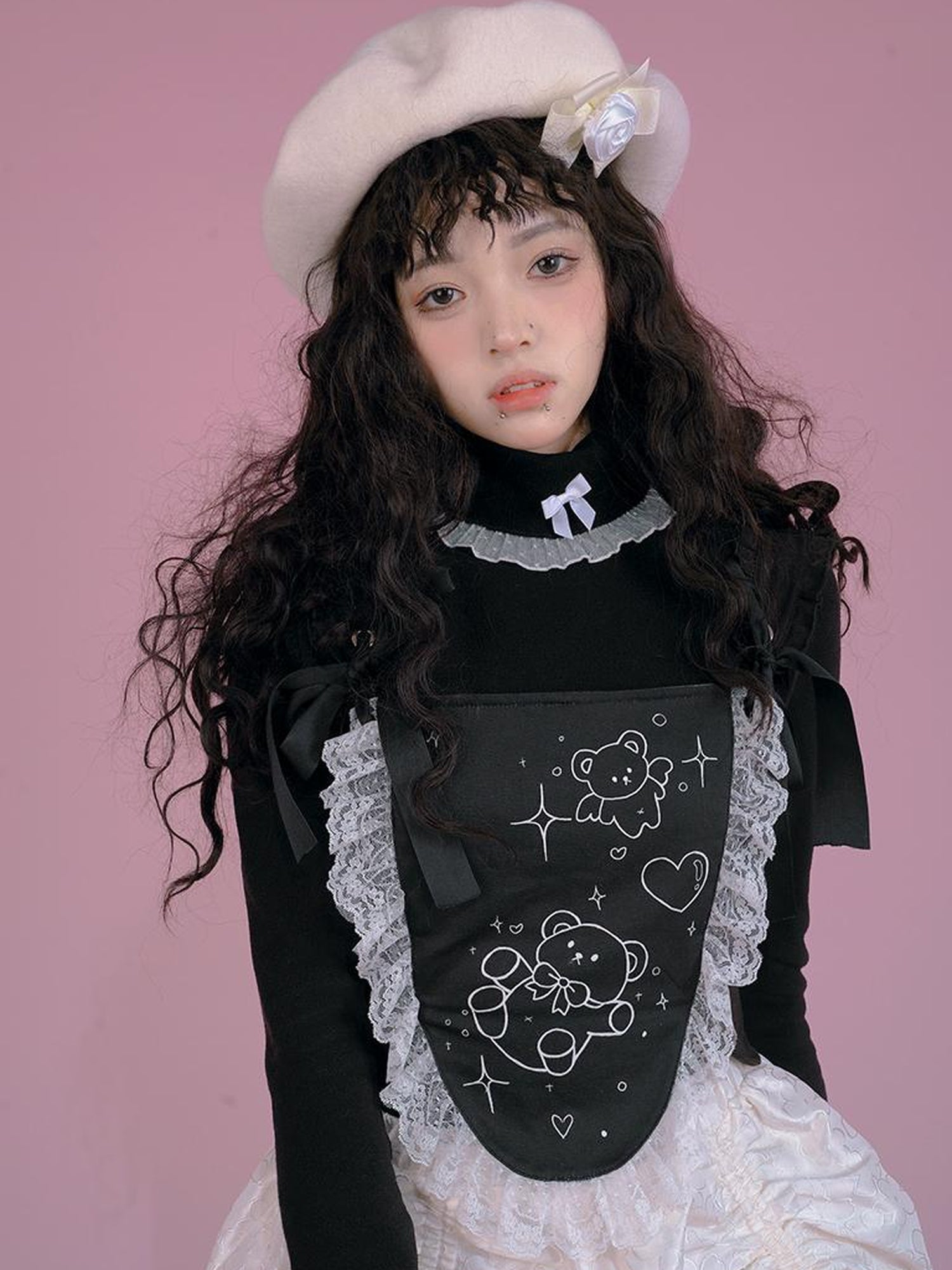 Daytoday Butterfly Bow Ribbed High Neck Long Sleeve Top