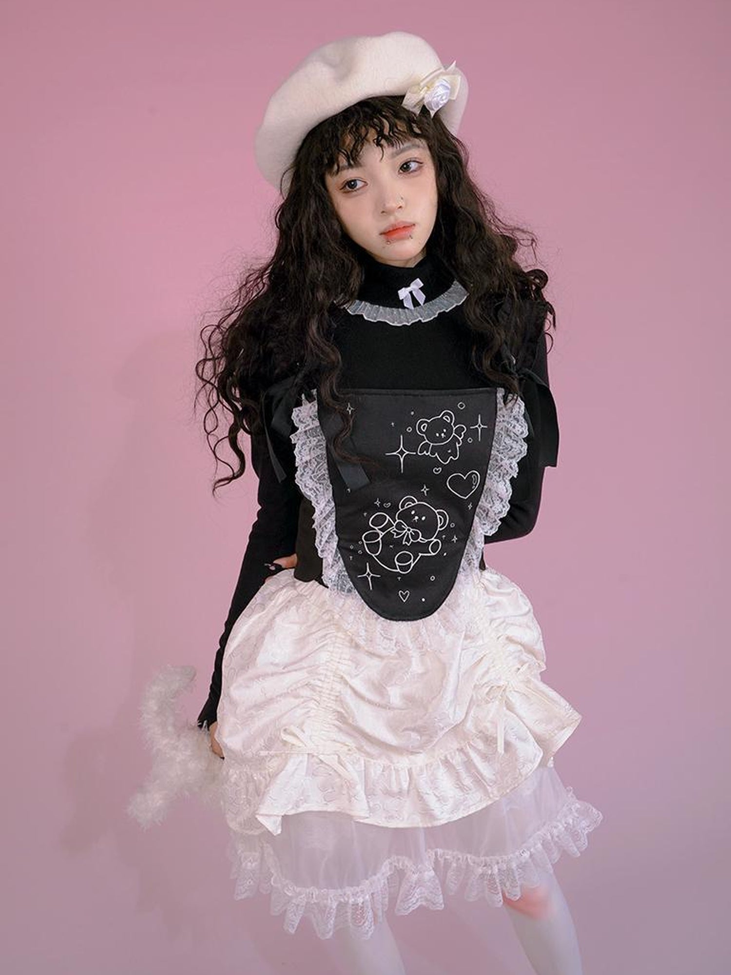 Daytoday Butterfly Bow Ribbed High Neck Long Sleeve Top