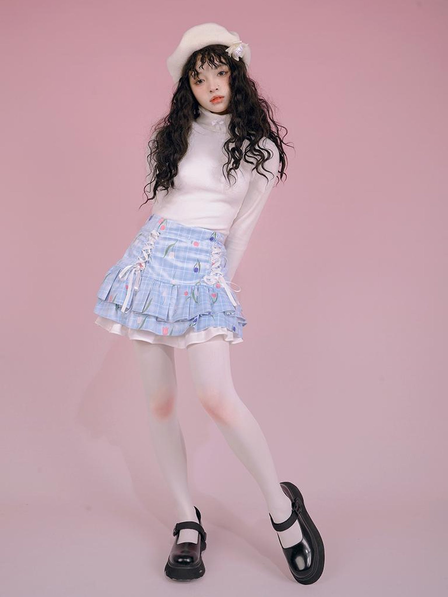 Daytoday Butterfly Bow Ribbed High Neck Long Sleeve Top