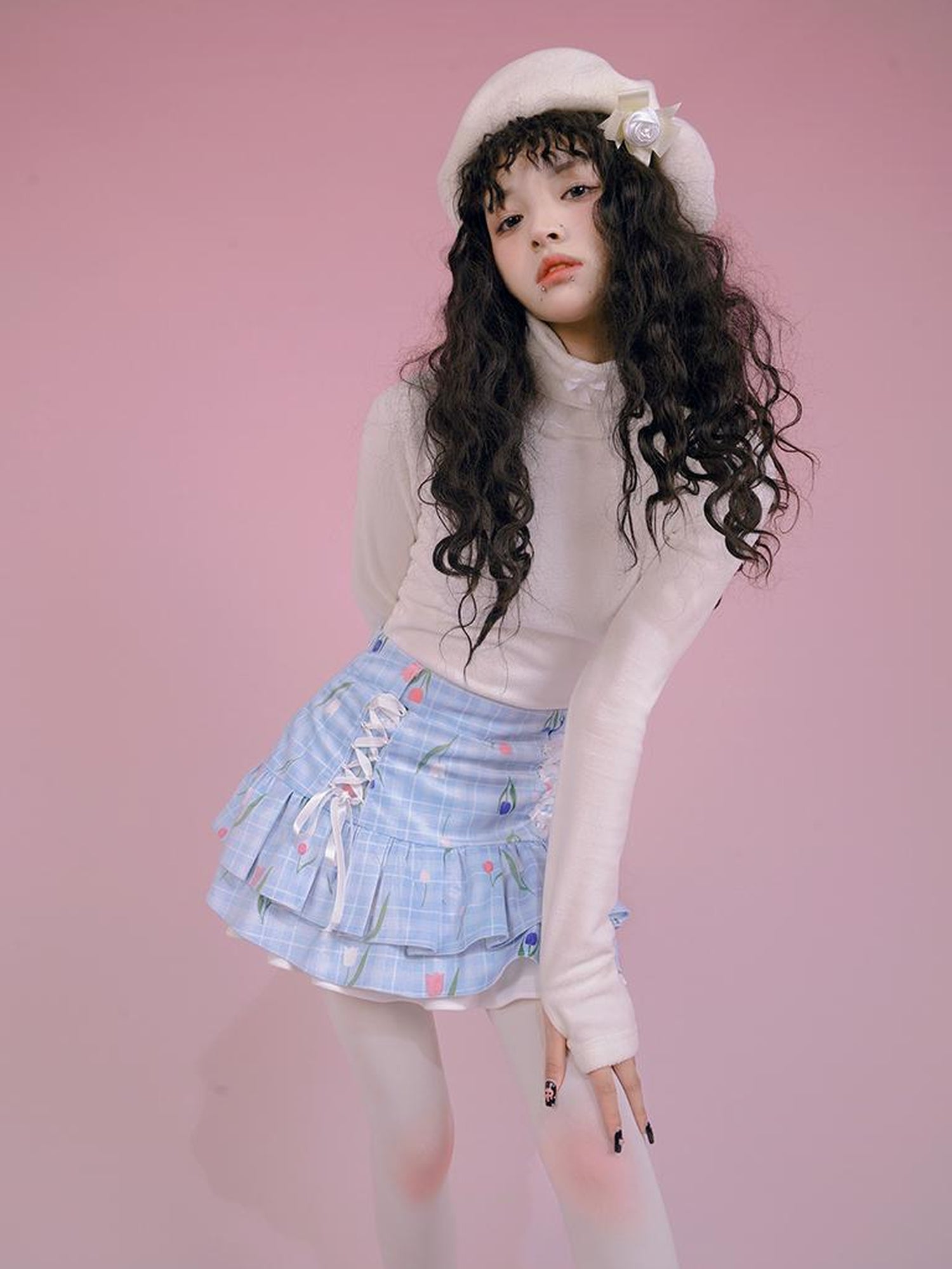 Daytoday Butterfly Bow Ribbed High Neck Long Sleeve Top