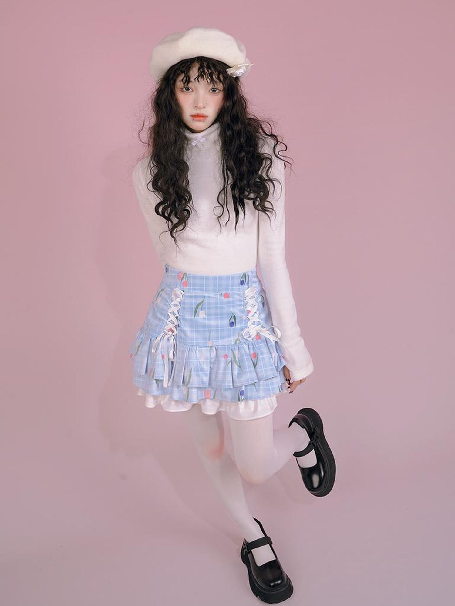 Daytoday Butterfly Bow Ribbed High Neck Long Sleeve Top