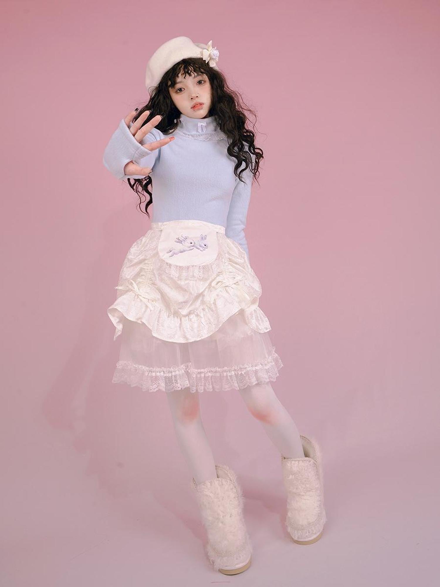 Daytoday Butterfly Bow Ribbed High Neck Long Sleeve Top