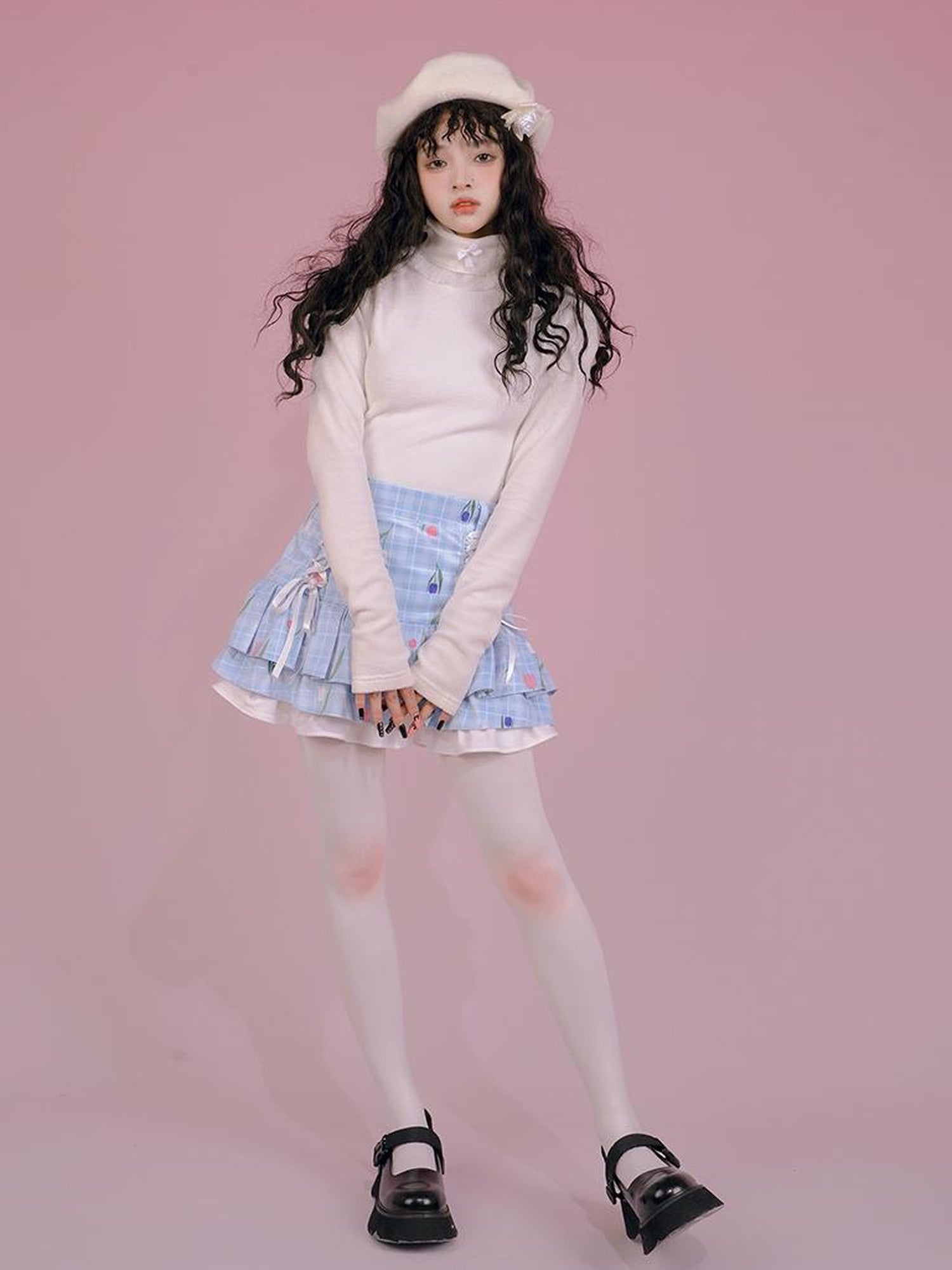 Daytoday Butterfly Bow Ribbed High Neck Long Sleeve Top