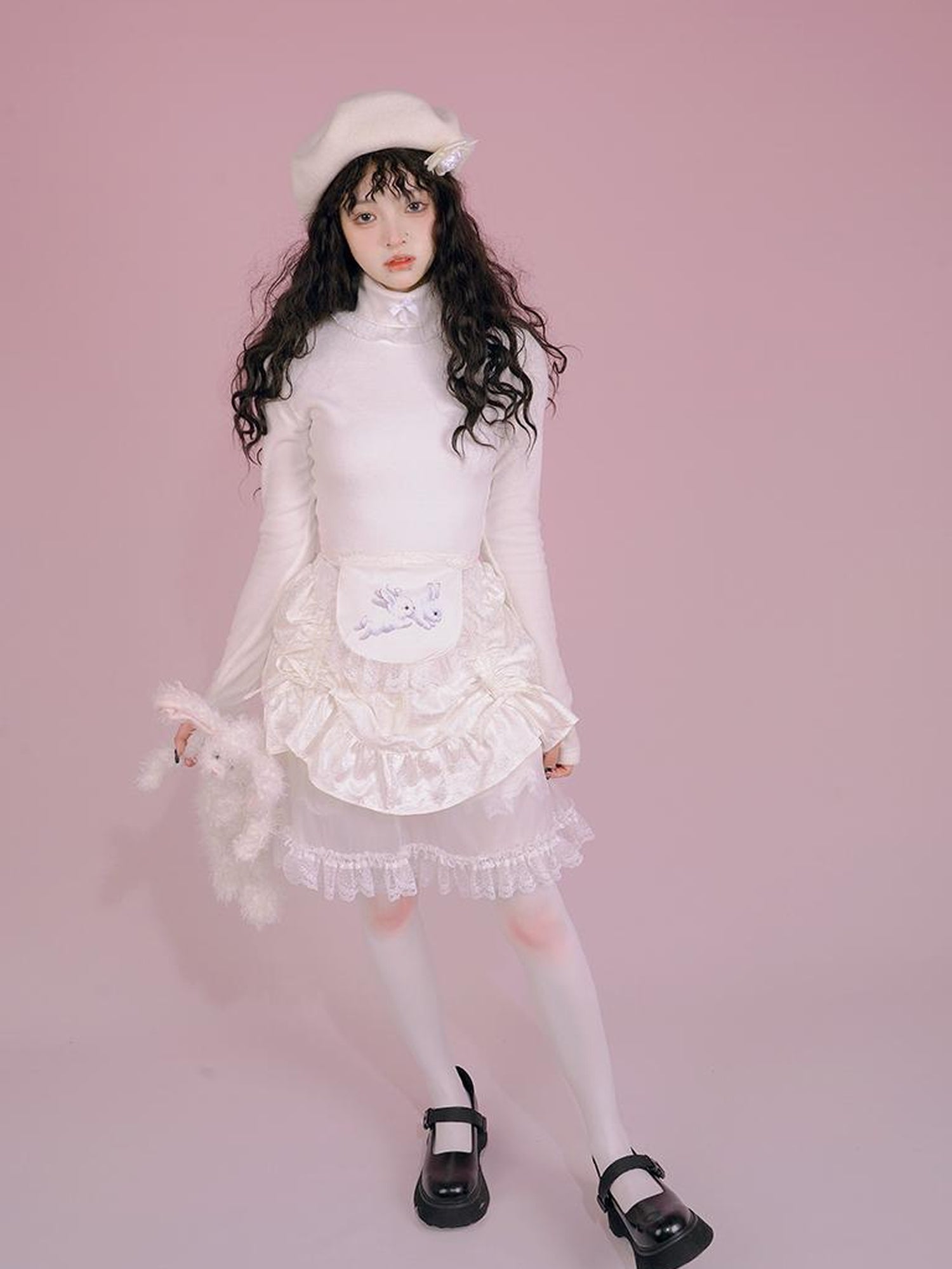 Daytoday Butterfly Bow Ribbed High Neck Long Sleeve Top