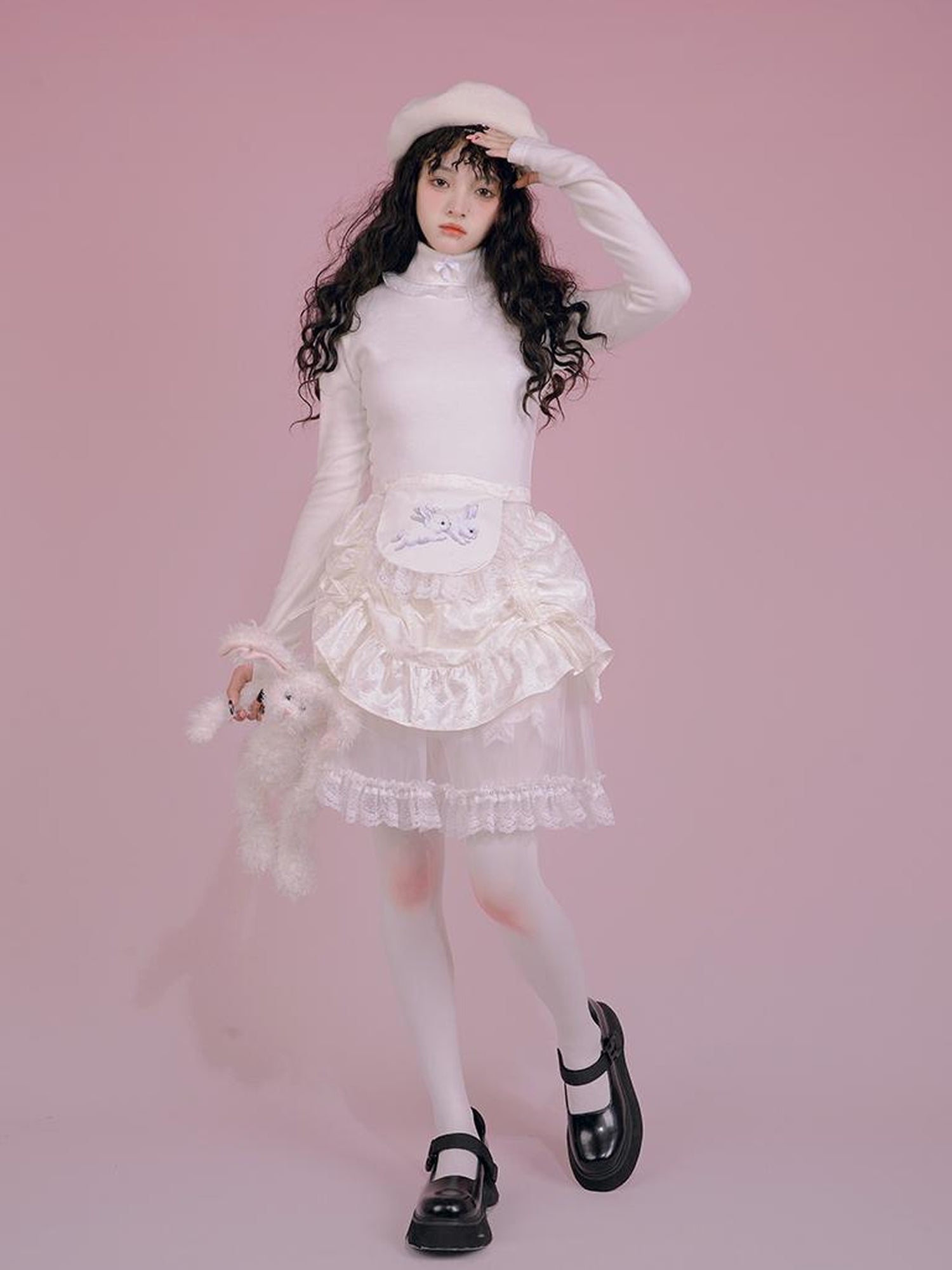 Daytoday Butterfly Bow Ribbed High Neck Long Sleeve Top