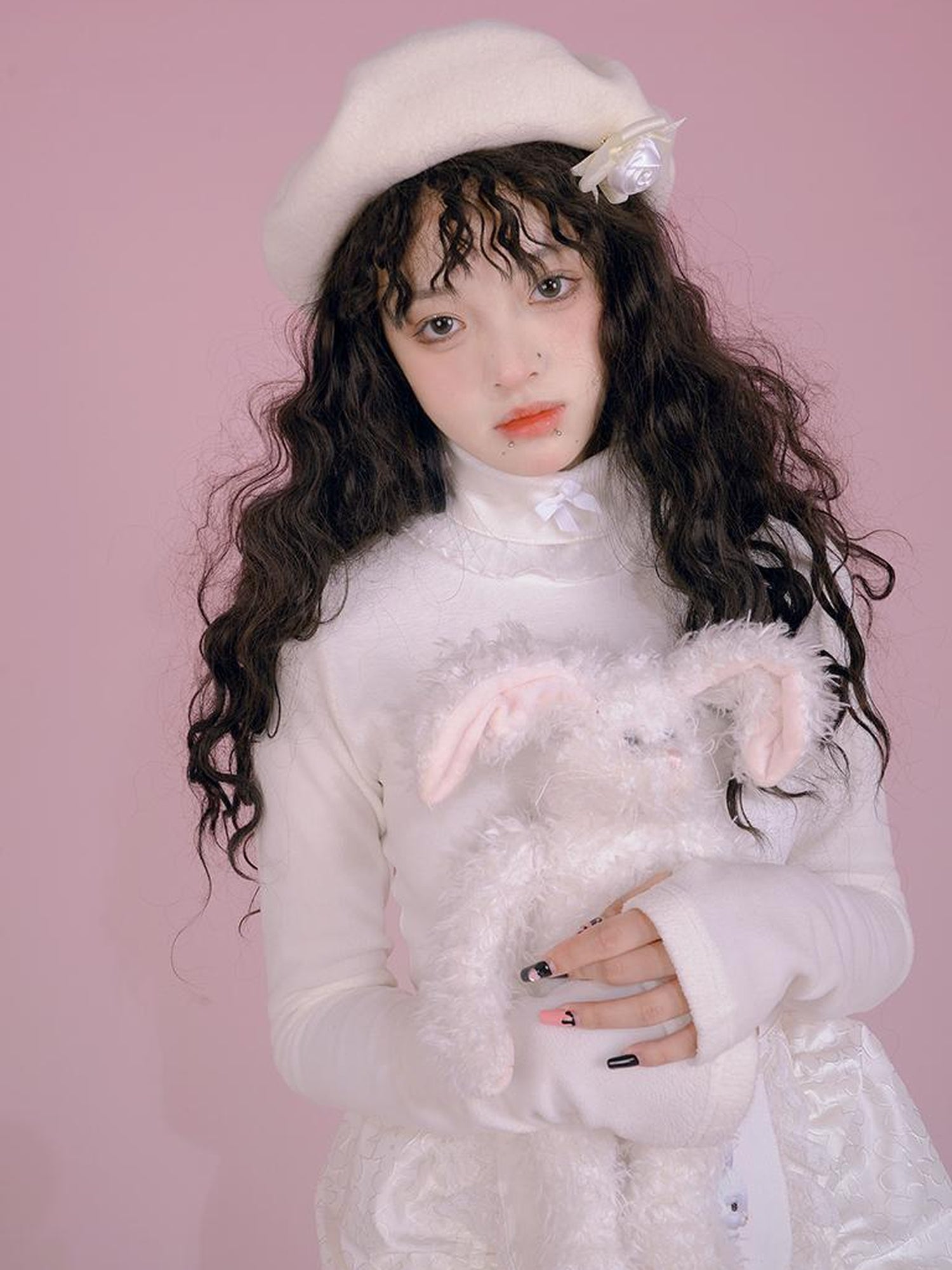 Daytoday Butterfly Bow Ribbed High Neck Long Sleeve Top