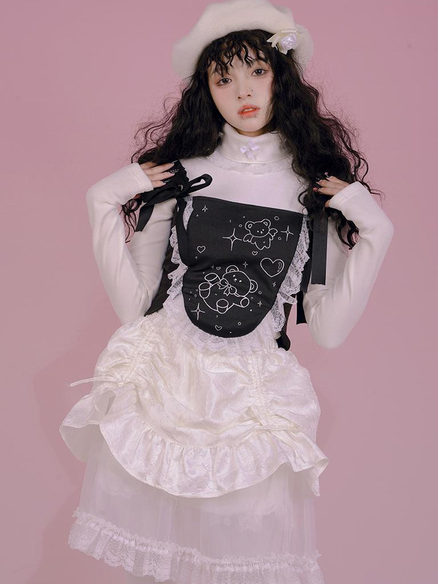 Daytoday Butterfly Bow Ribbed High Neck Long Sleeve Top