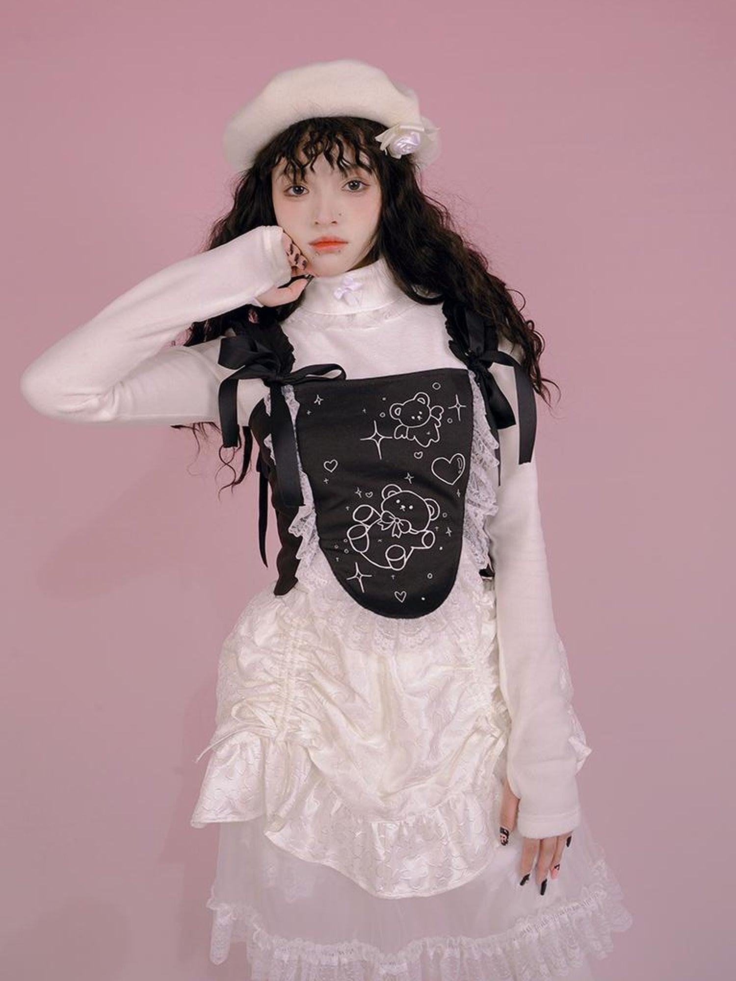 Daytoday Butterfly Bow Ribbed High Neck Long Sleeve Top