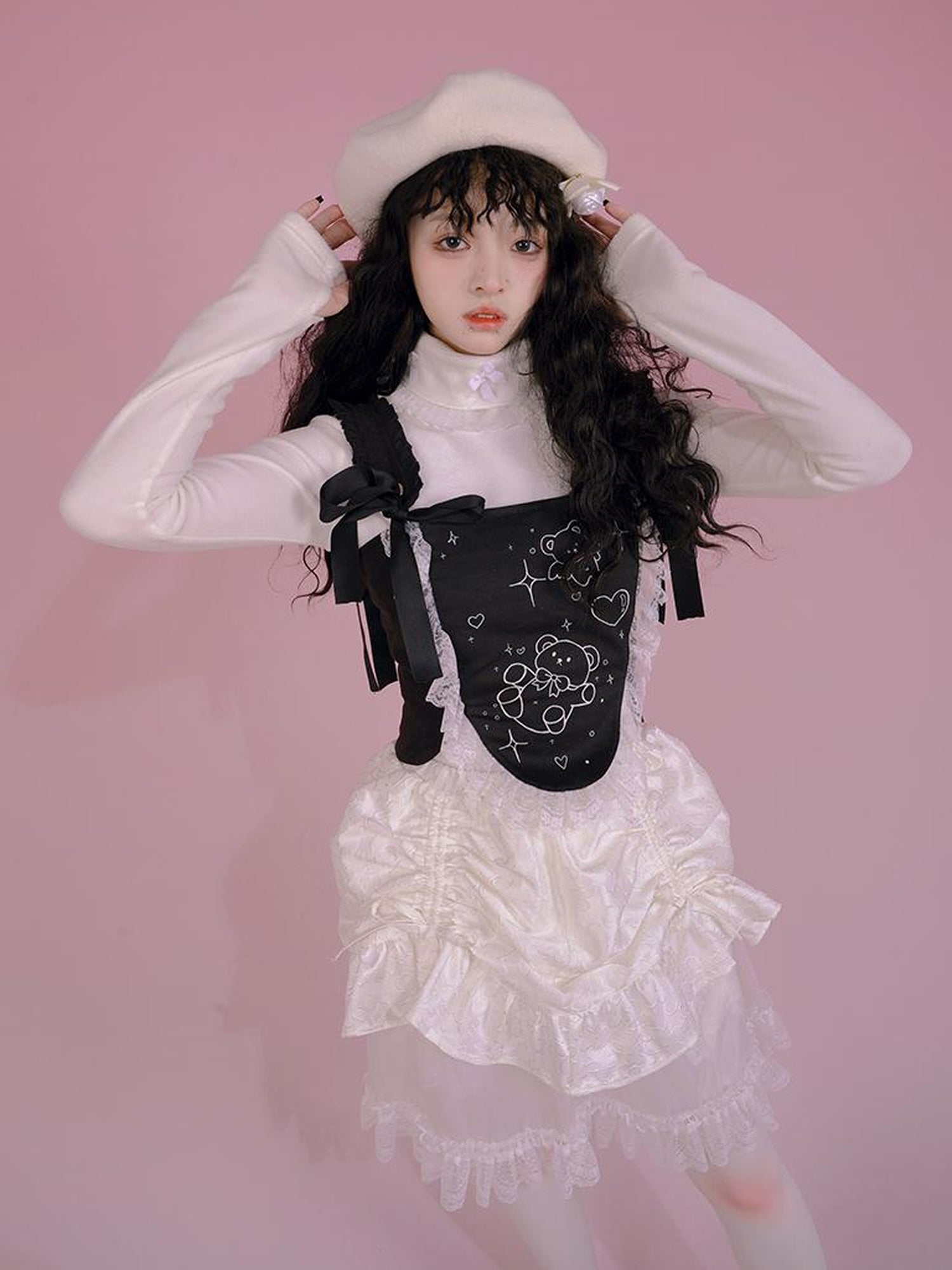 Daytoday Butterfly Bow Ribbed High Neck Long Sleeve Top