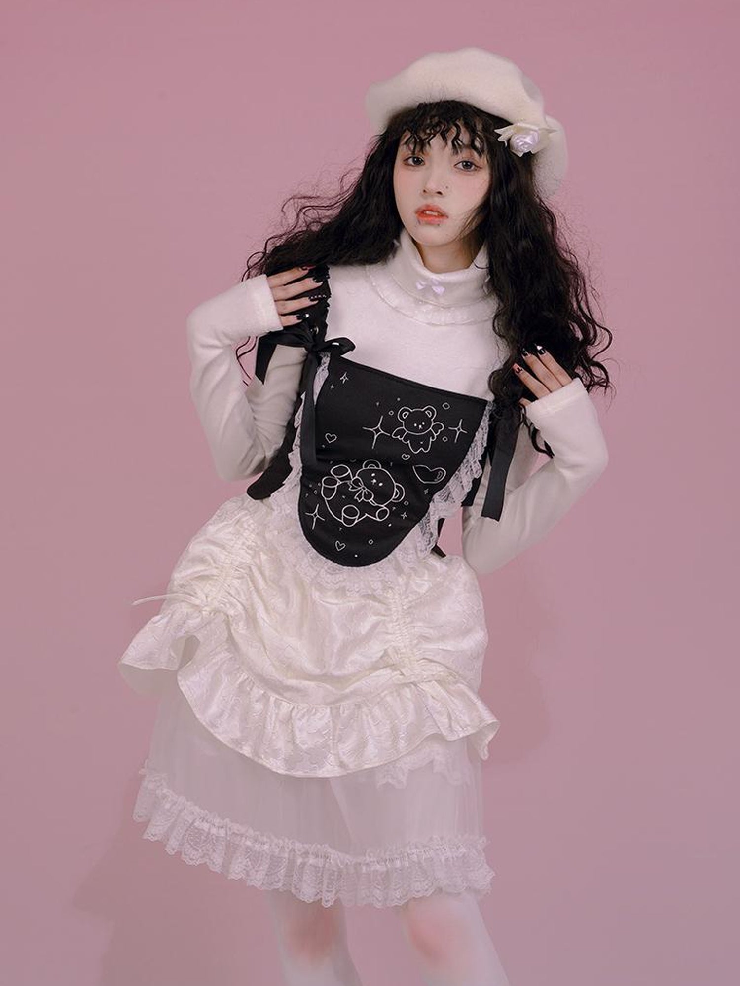 Daytoday Butterfly Bow Ribbed High Neck Long Sleeve Top