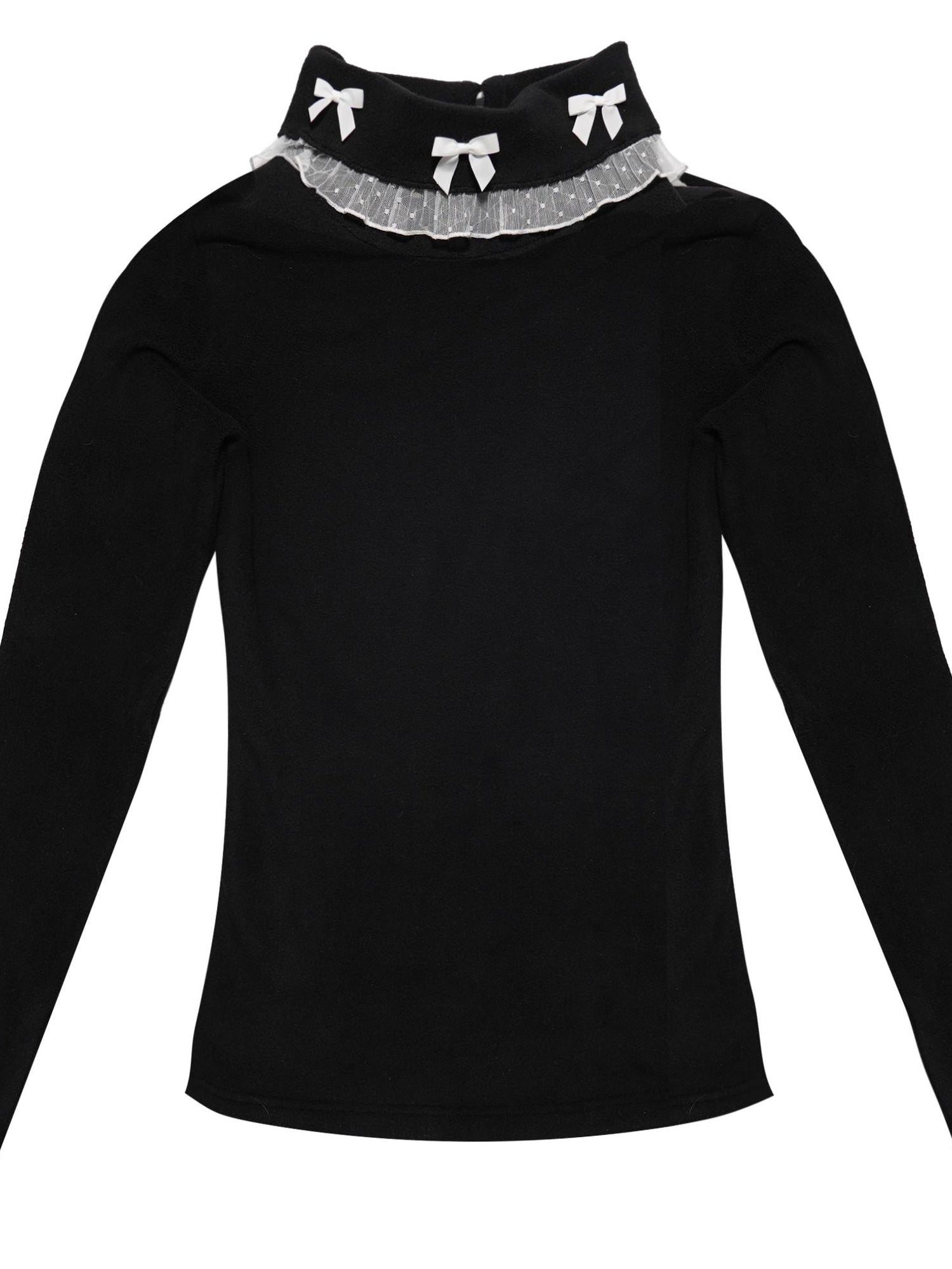 Daytoday Butterfly Bow Ribbed High Neck Long Sleeve Top