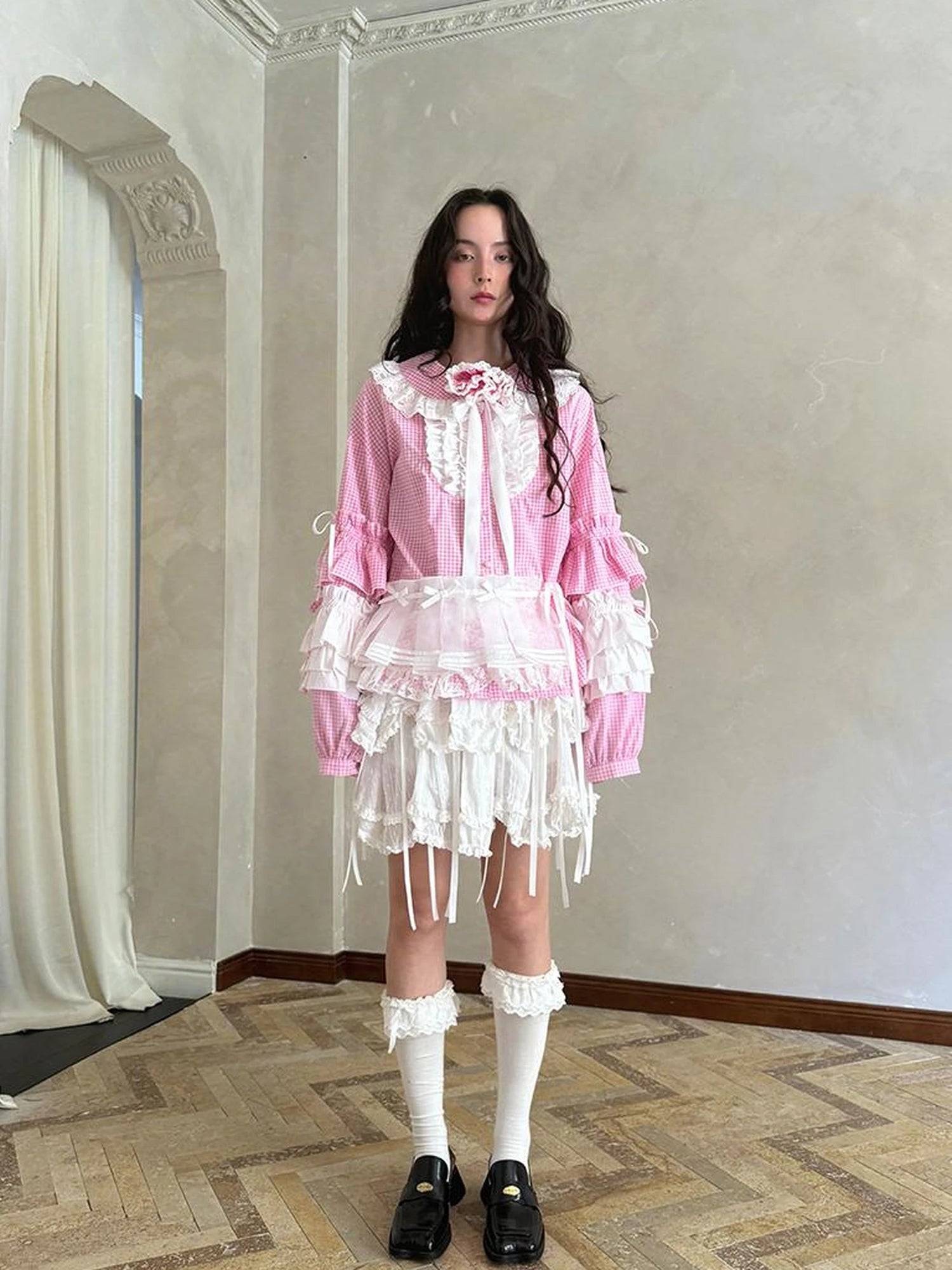 Butterfly Bow Sheer Pleated Mini Skirt Layered Frill