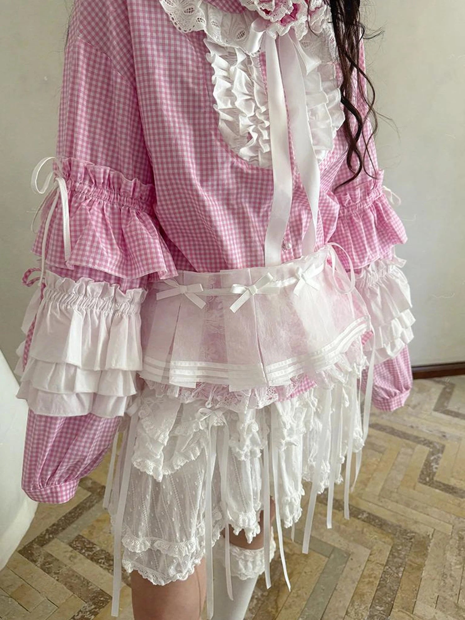 Butterfly Bow Sheer Pleated Mini Skirt Layered Frill