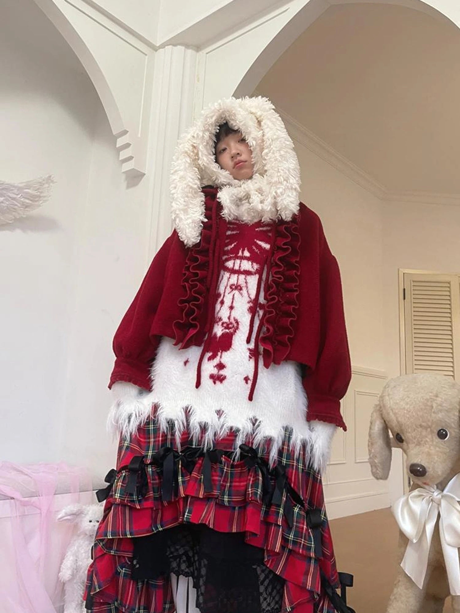 Butterfly Bow Tie Dyed Long Pile Sweater