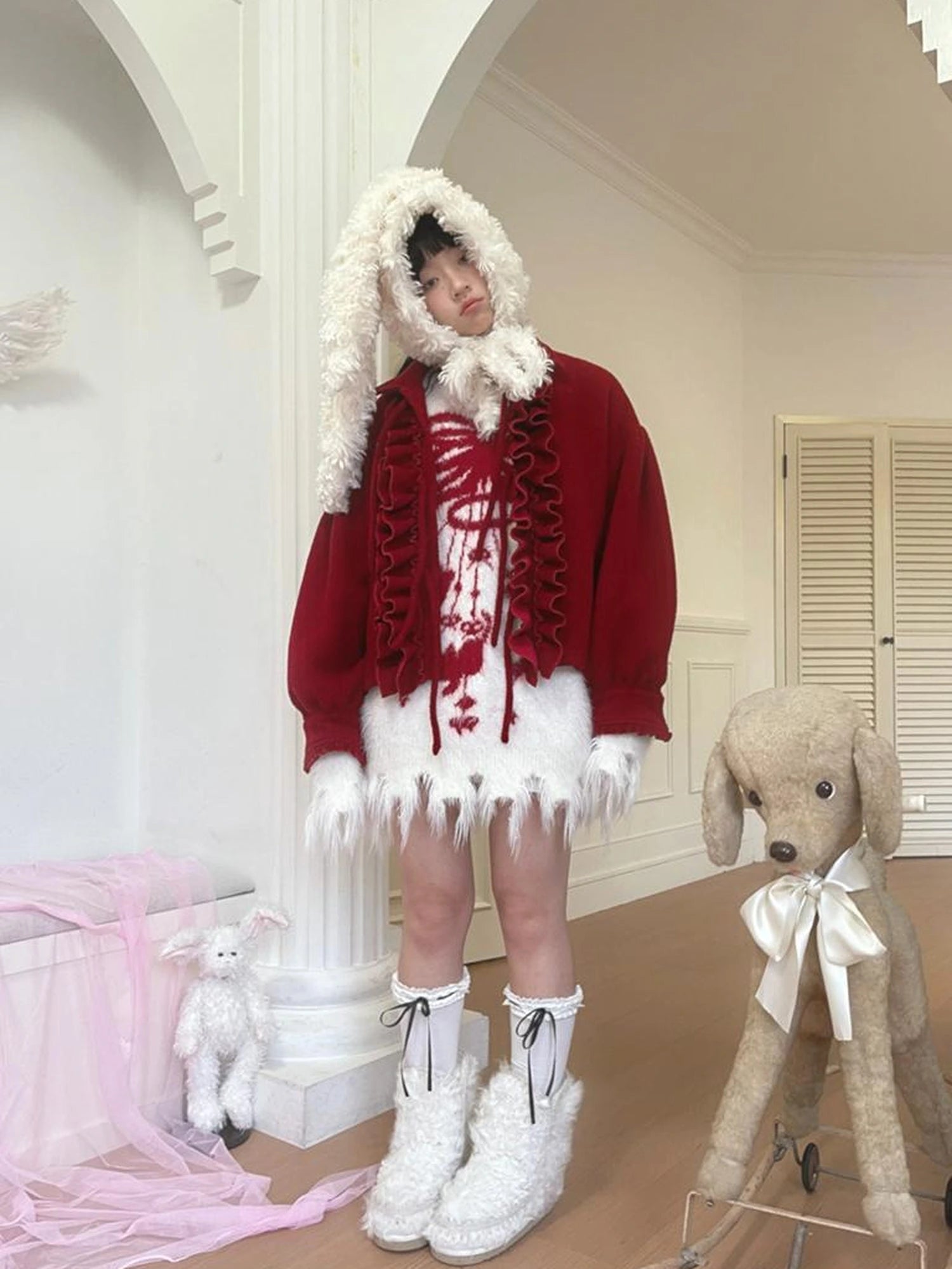 Butterfly Bow Tie Dyed Long Pile Sweater