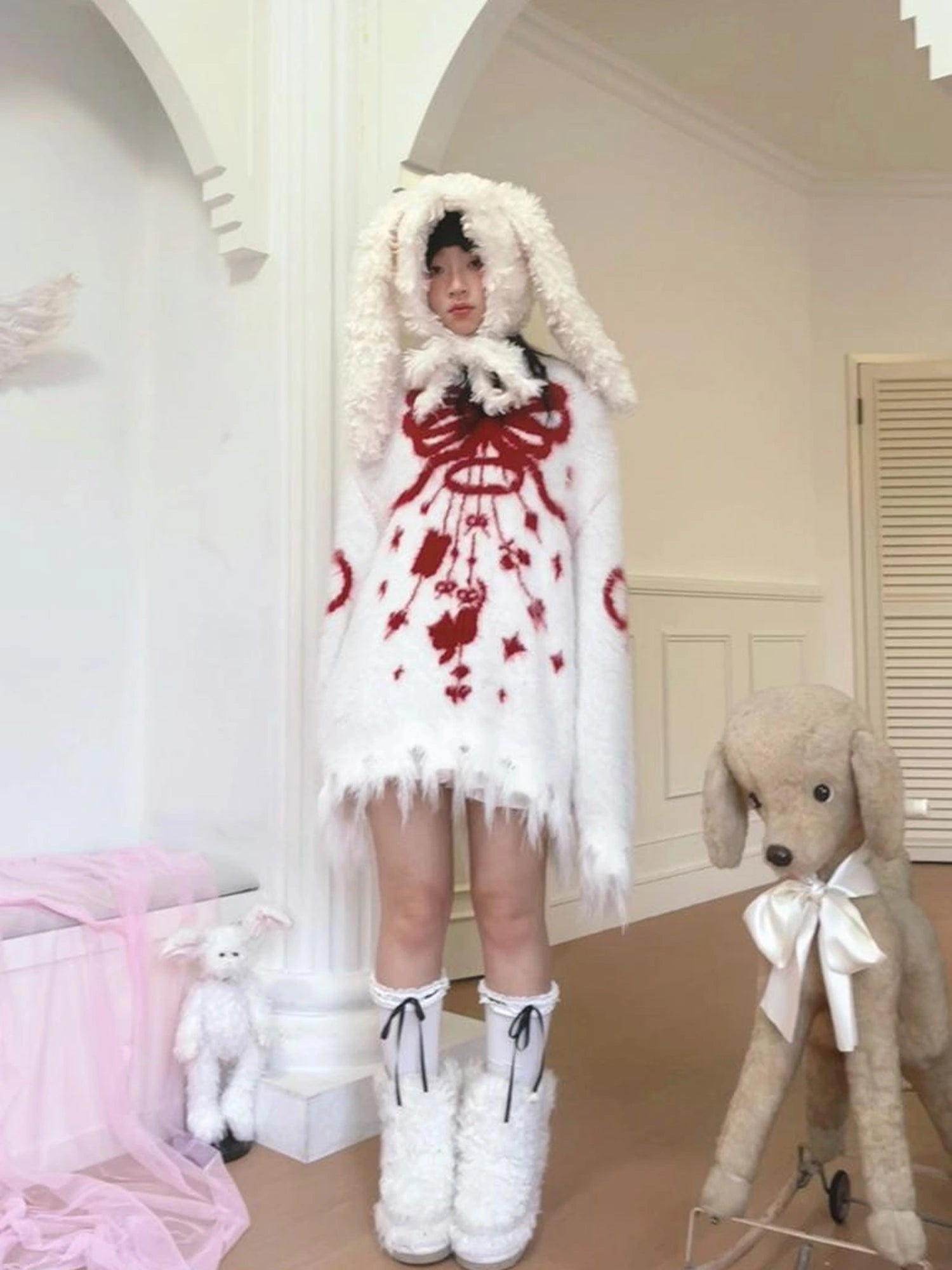 Butterfly Bow Tie Dyed Long Pile Sweater