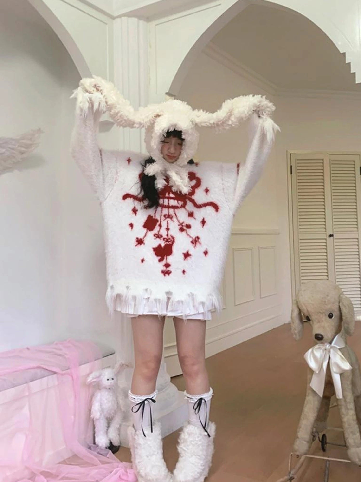 Butterfly Bow Tie Dyed Long Pile Sweater