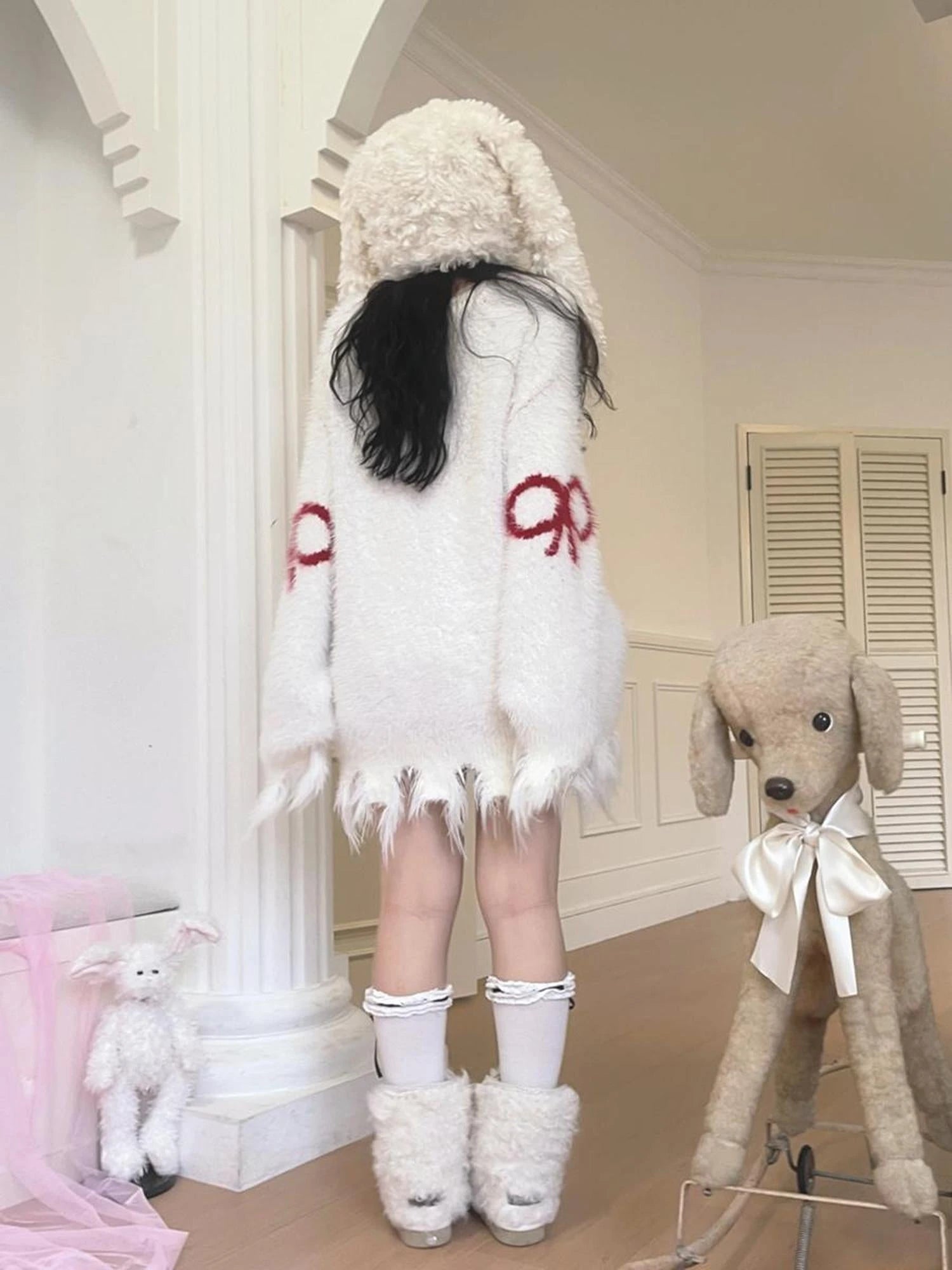 Butterfly Bow Tie Dyed Long Pile Sweater