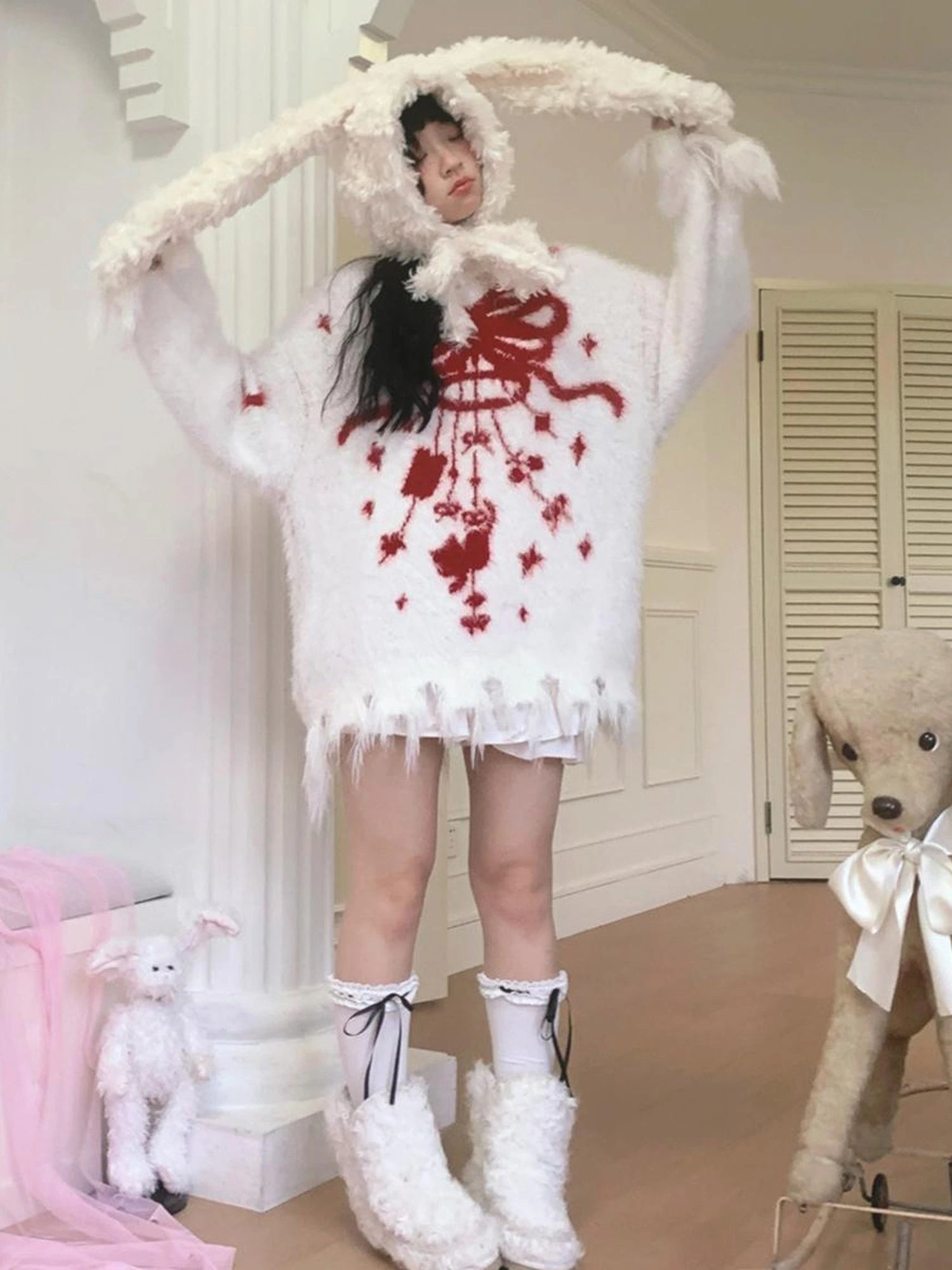 Butterfly Bow Tie Dyed Long Pile Sweater