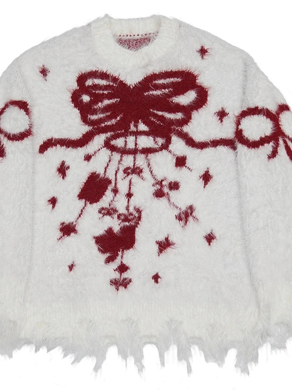 Butterfly Bow Tie Dyed Long Pile Sweater