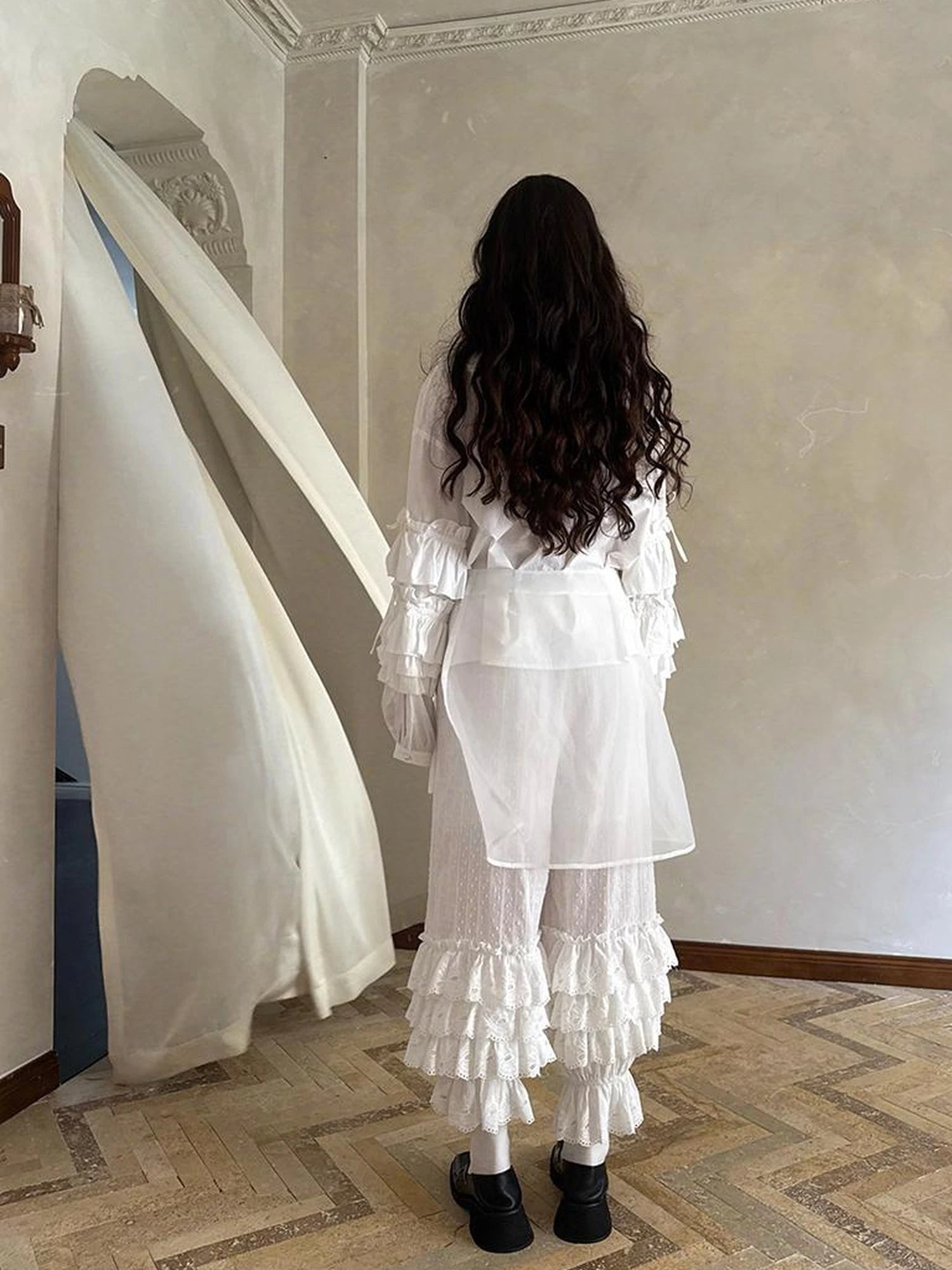 Butterfly Bow Transparent Print Apron Skirt