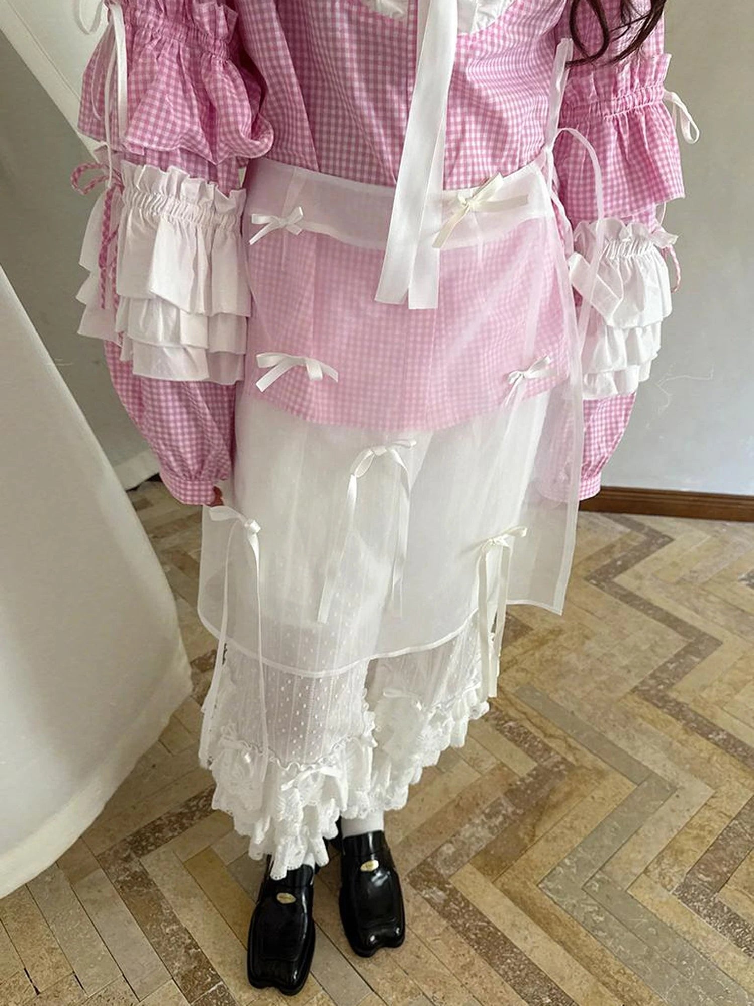 Butterfly Bow Transparent Print Apron Skirt