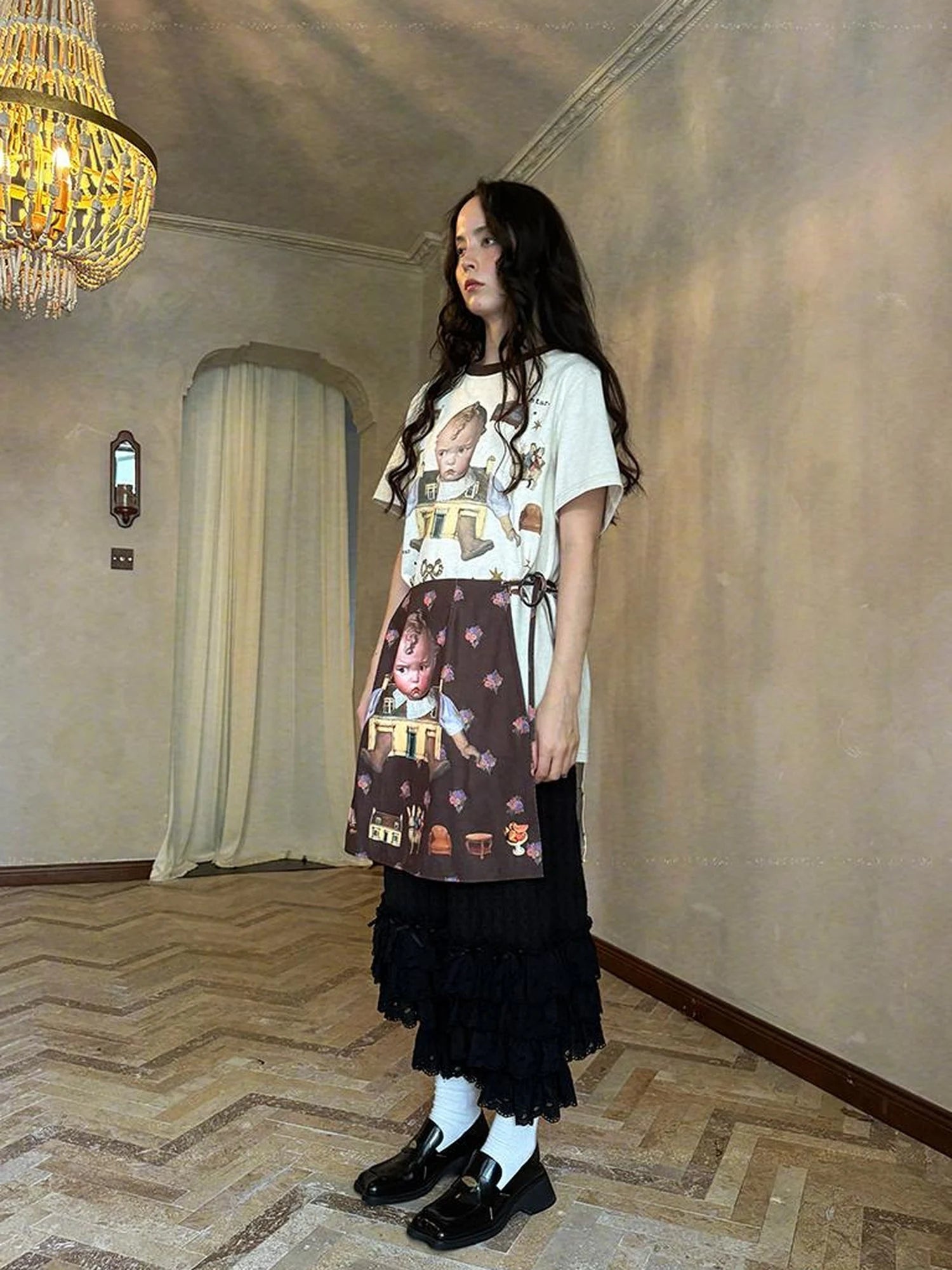 Butterfly Bow Transparent Print Apron Skirt