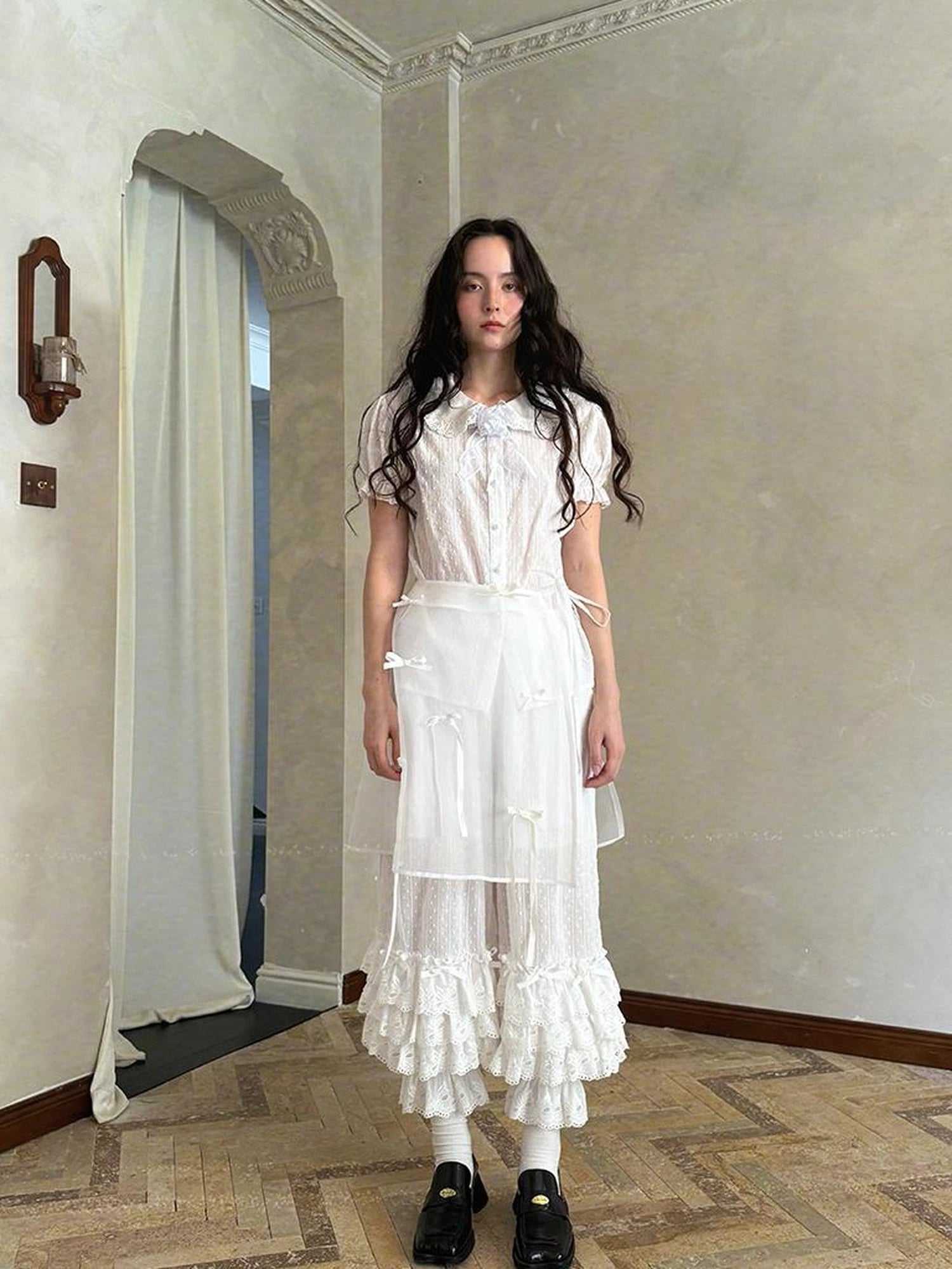 Butterfly Bow Transparent Print Apron Skirt