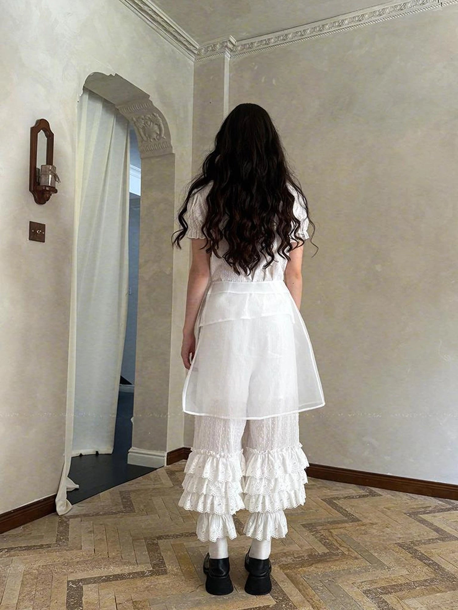 Butterfly Bow Transparent Print Apron Skirt