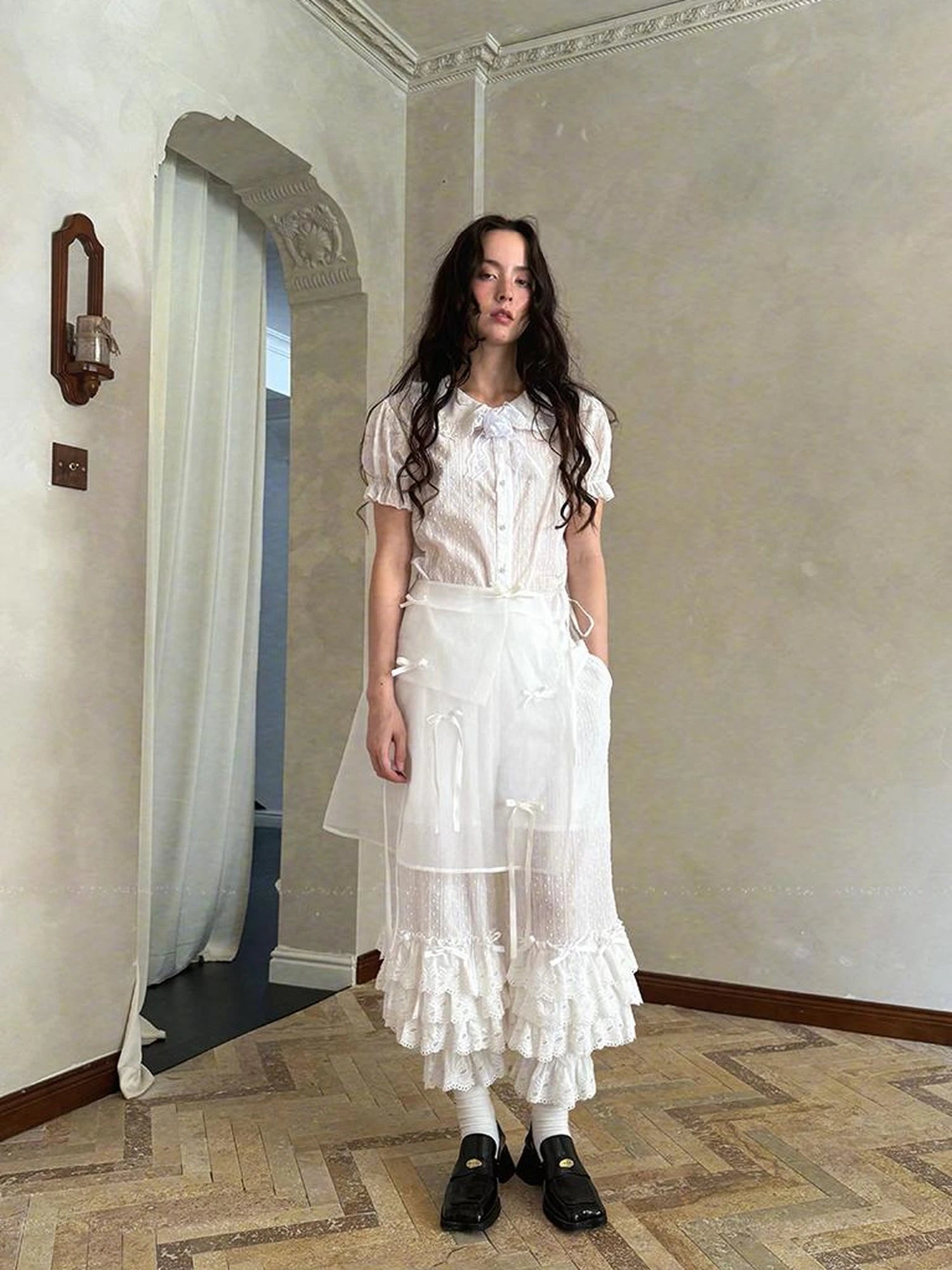 Butterfly Bow Transparent Print Apron Skirt