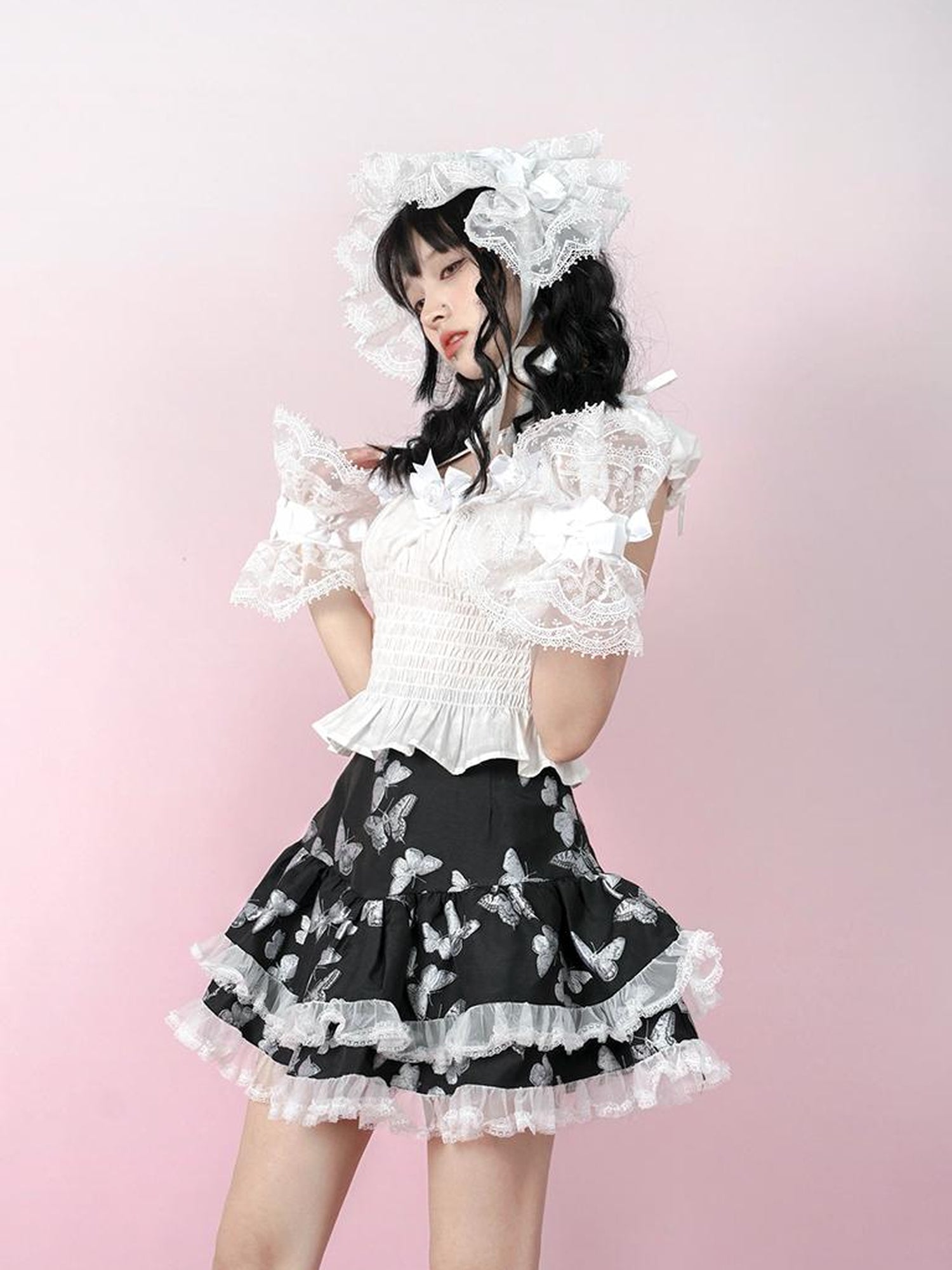 Daytoday Butterfly Cross Jacquard Denim Flounce Skirt