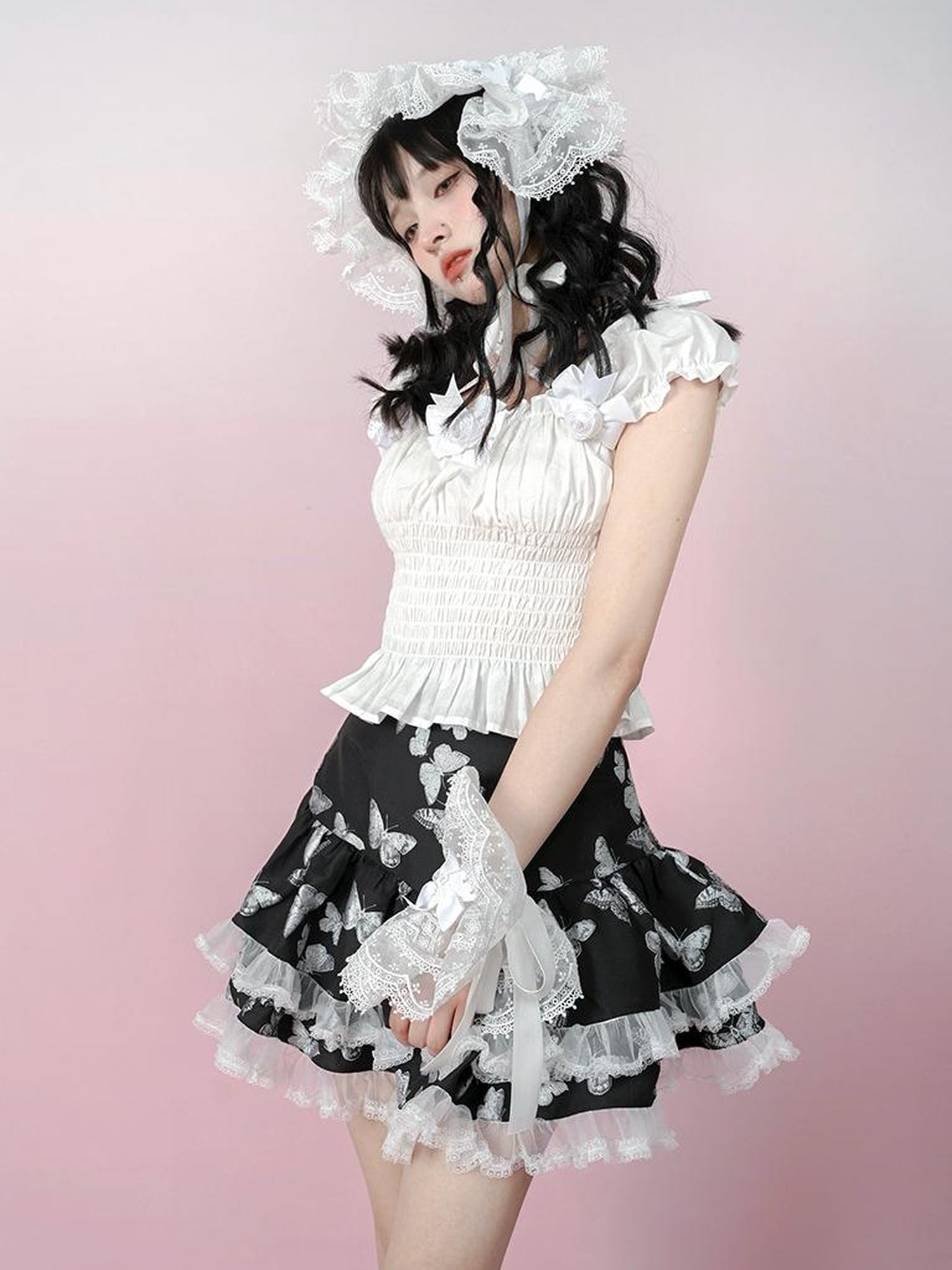 Daytoday Butterfly Cross Jacquard Denim Flounce Skirt