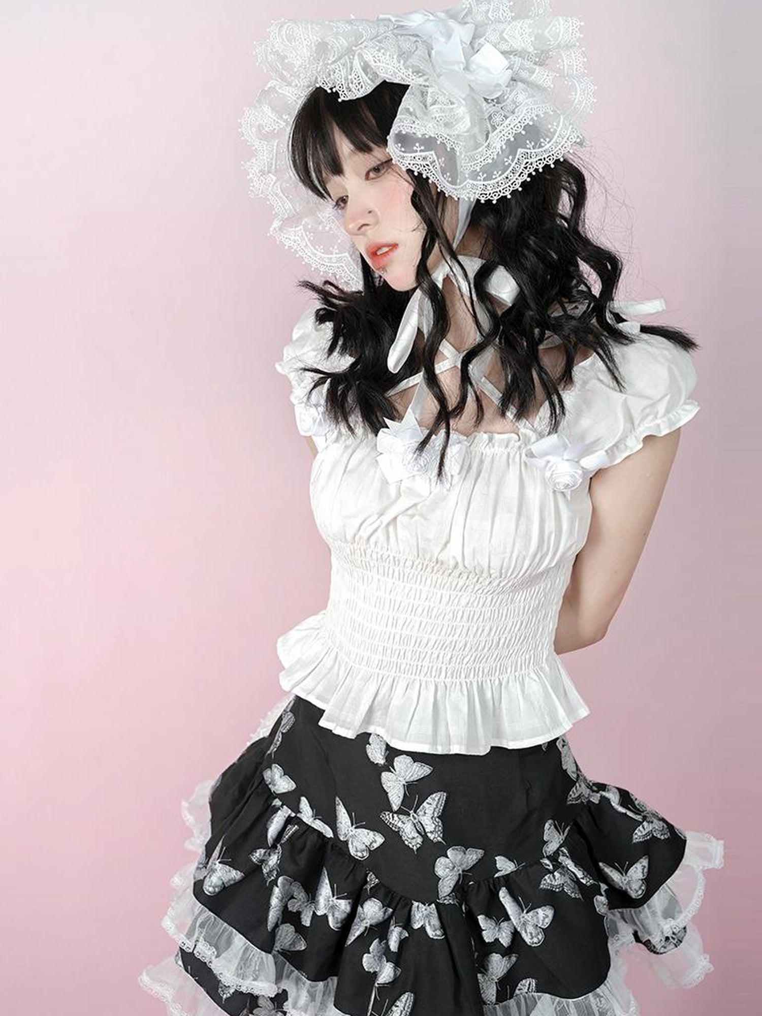 Daytoday Butterfly Cross Jacquard Denim Flounce Skirt