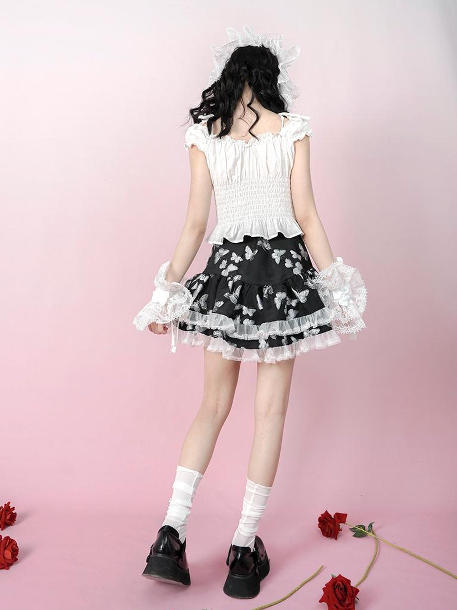 Daytoday Butterfly Cross Jacquard Denim Flounce Skirt