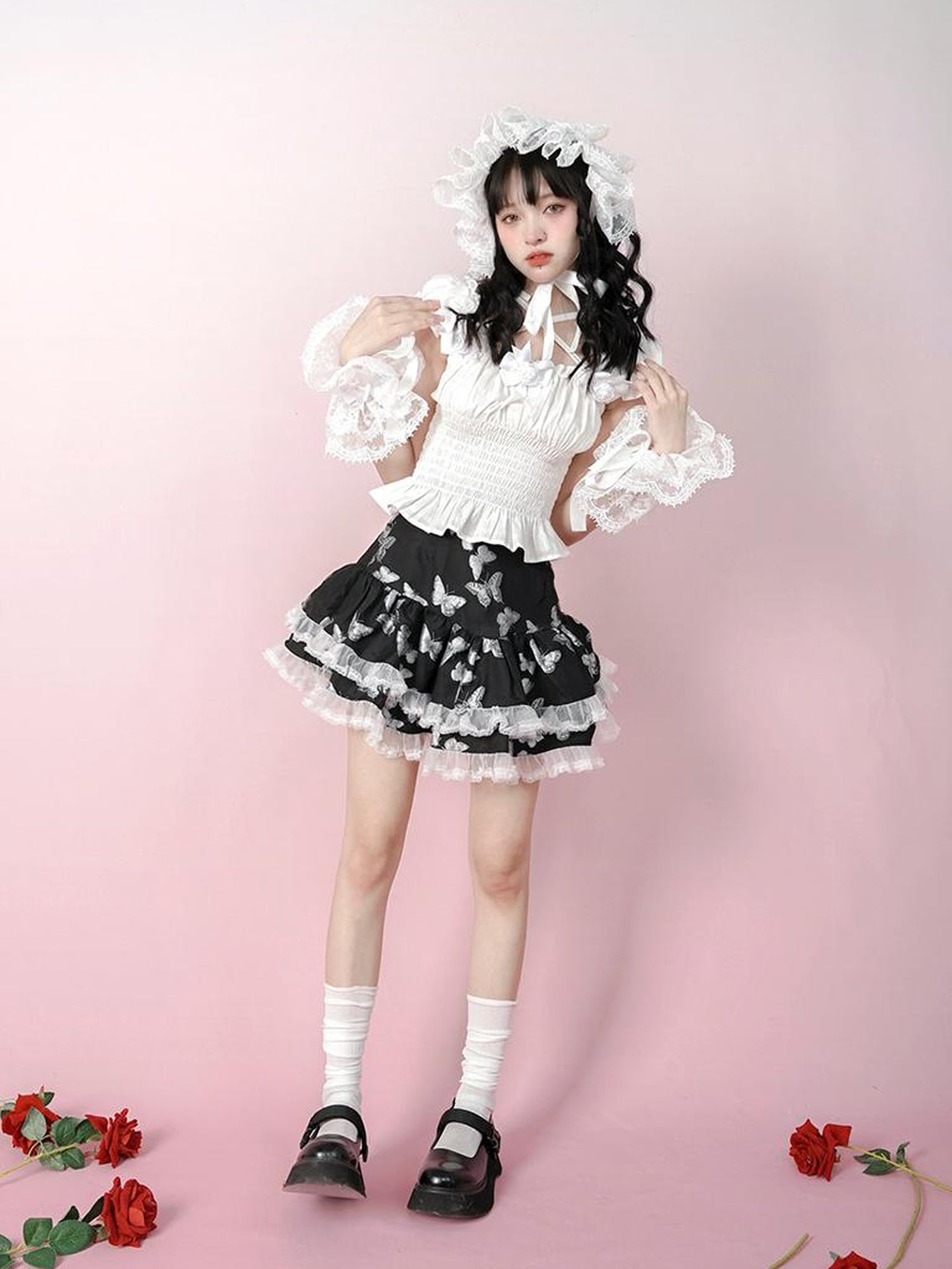 Daytoday Butterfly Cross Jacquard Denim Flounce Skirt