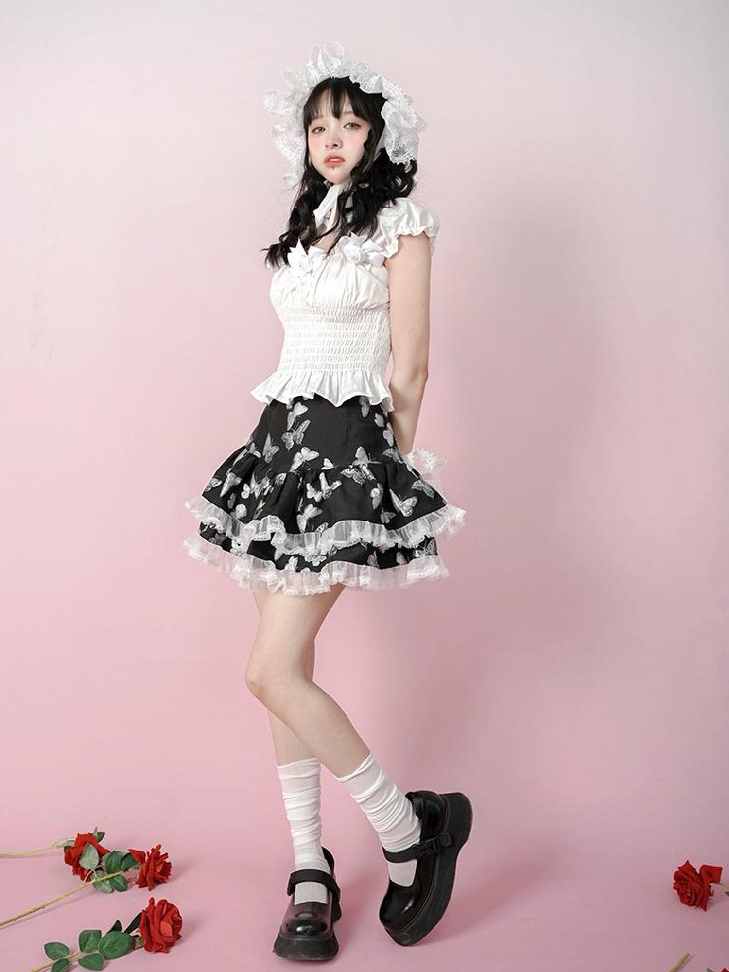 Daytoday Butterfly Cross Jacquard Denim Flounce Skirt