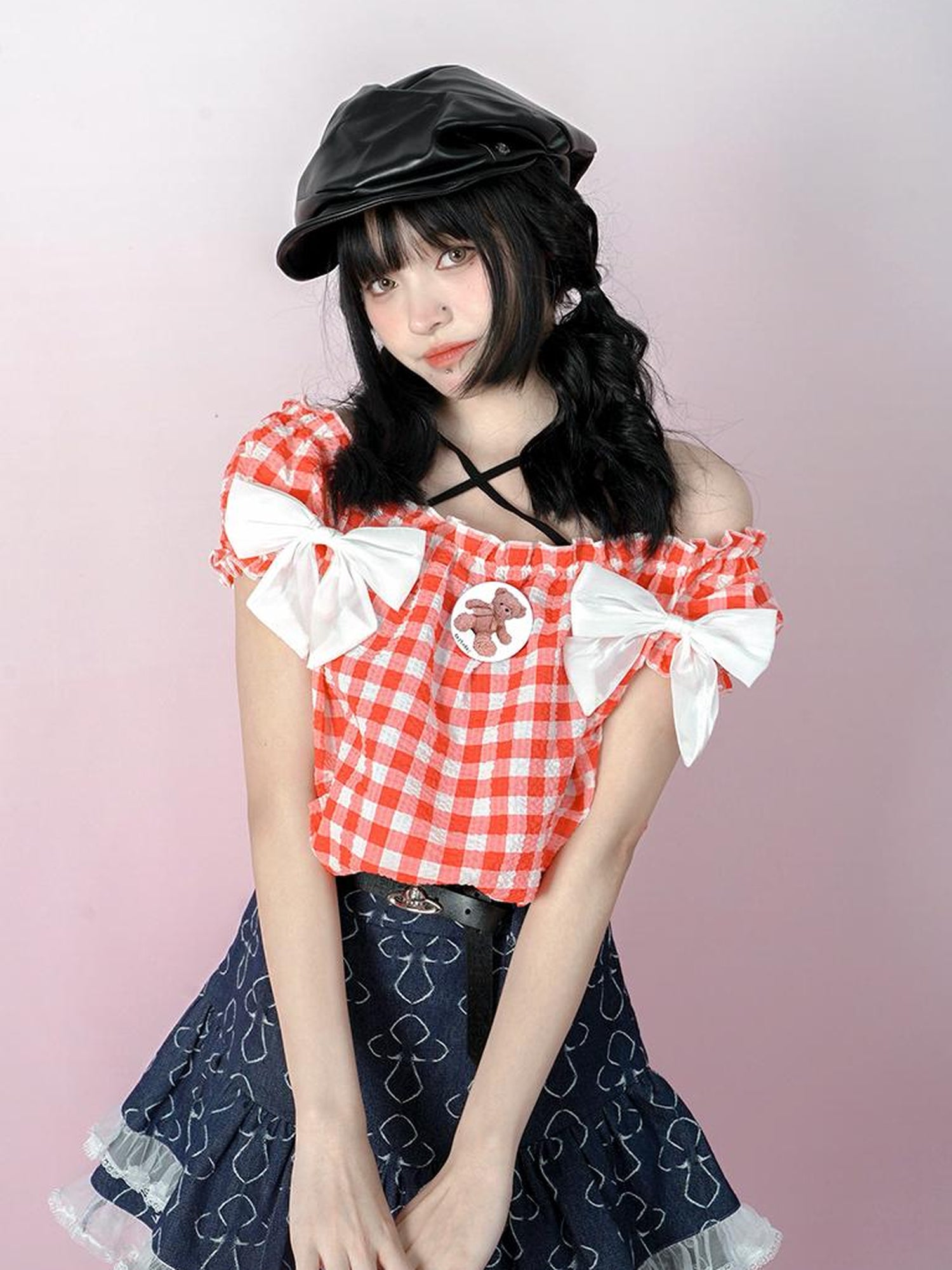 Daytoday Butterfly Cross Jacquard Denim Flounce Skirt